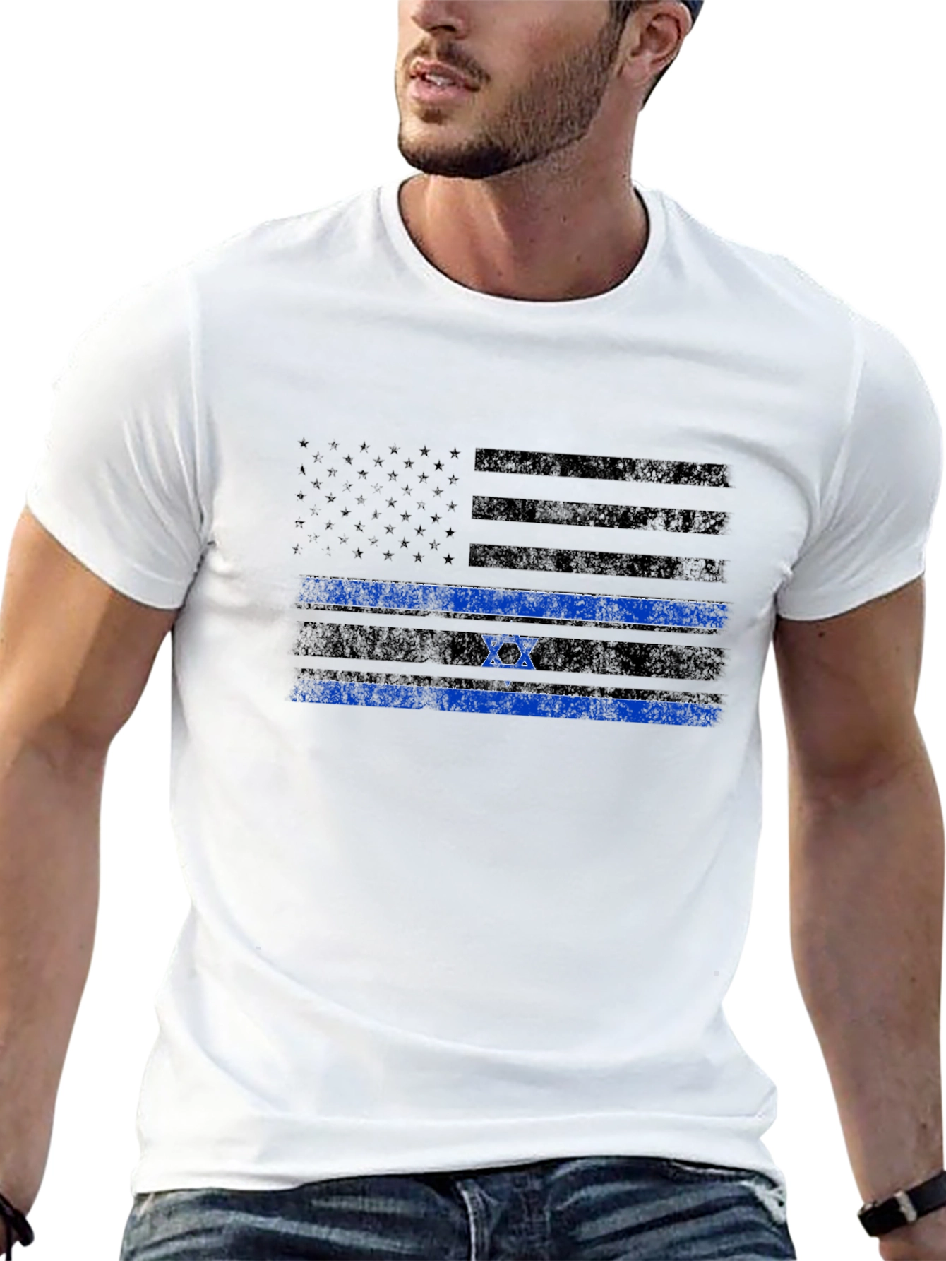 Thin Blue Line Israel Flag Mens T-Shirt