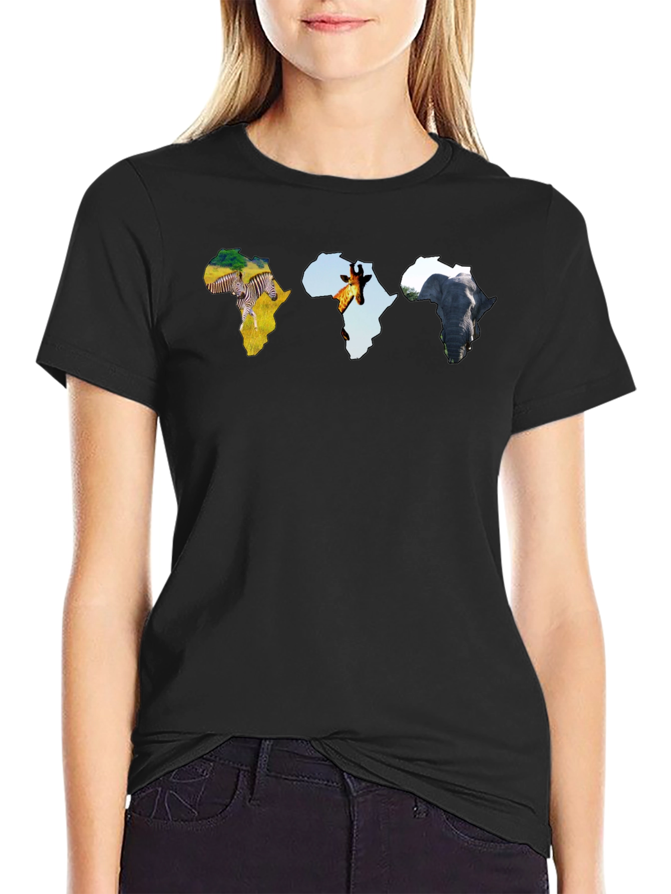 African Animals Mens Black Graphic Tee
