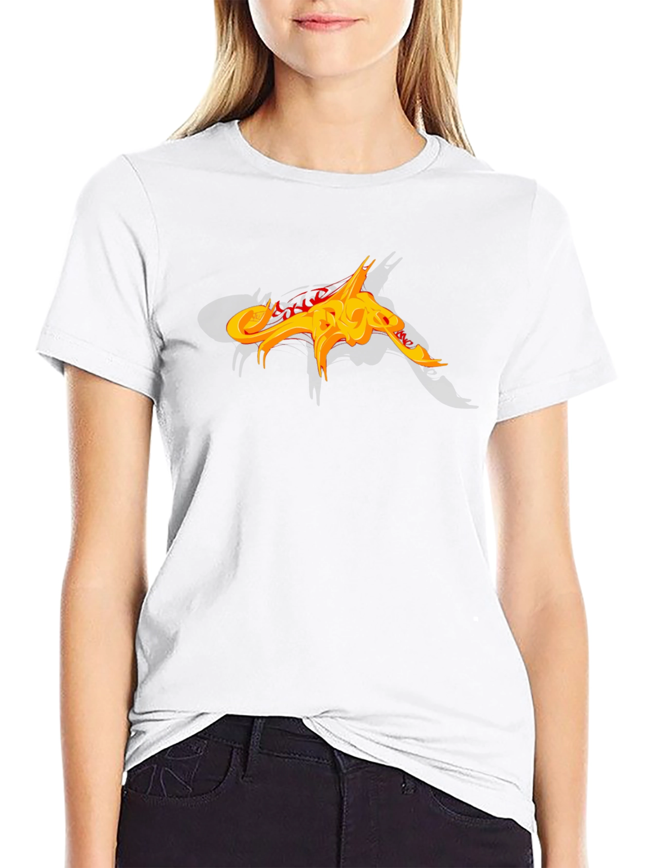Black T-Shirt with Abstract Fiery Graphic Design