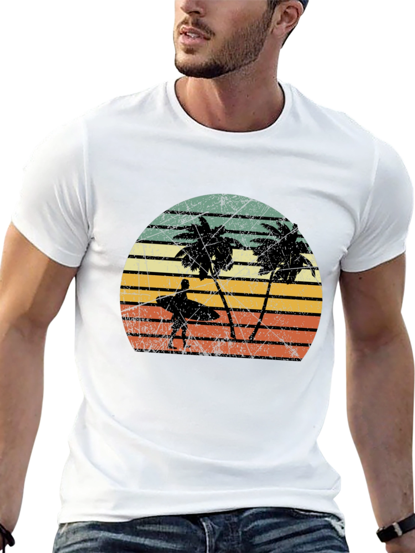 Retro Palm Tree Surfer Graphic Tee