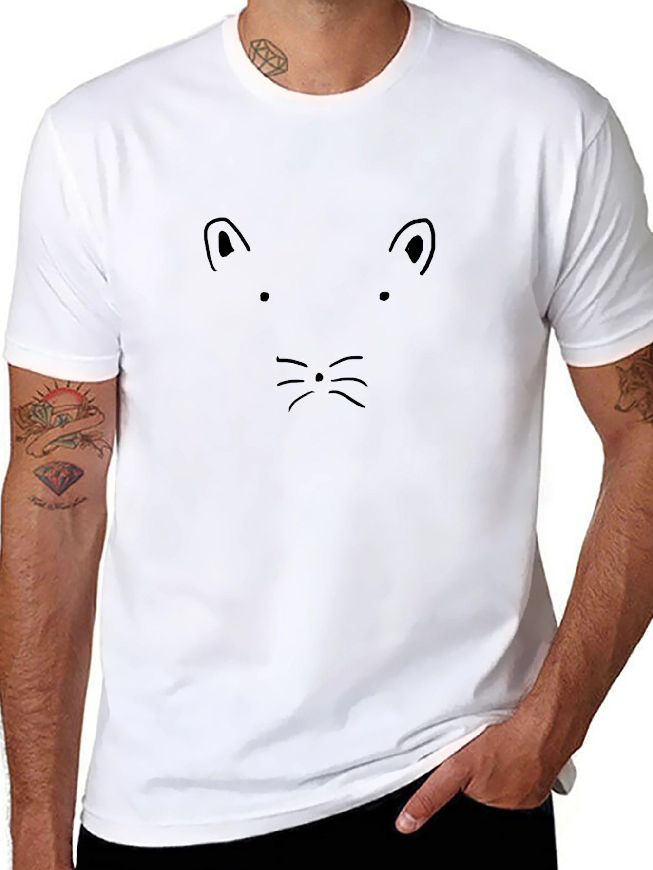 Minimalist Cat Face Black T-Shirt
