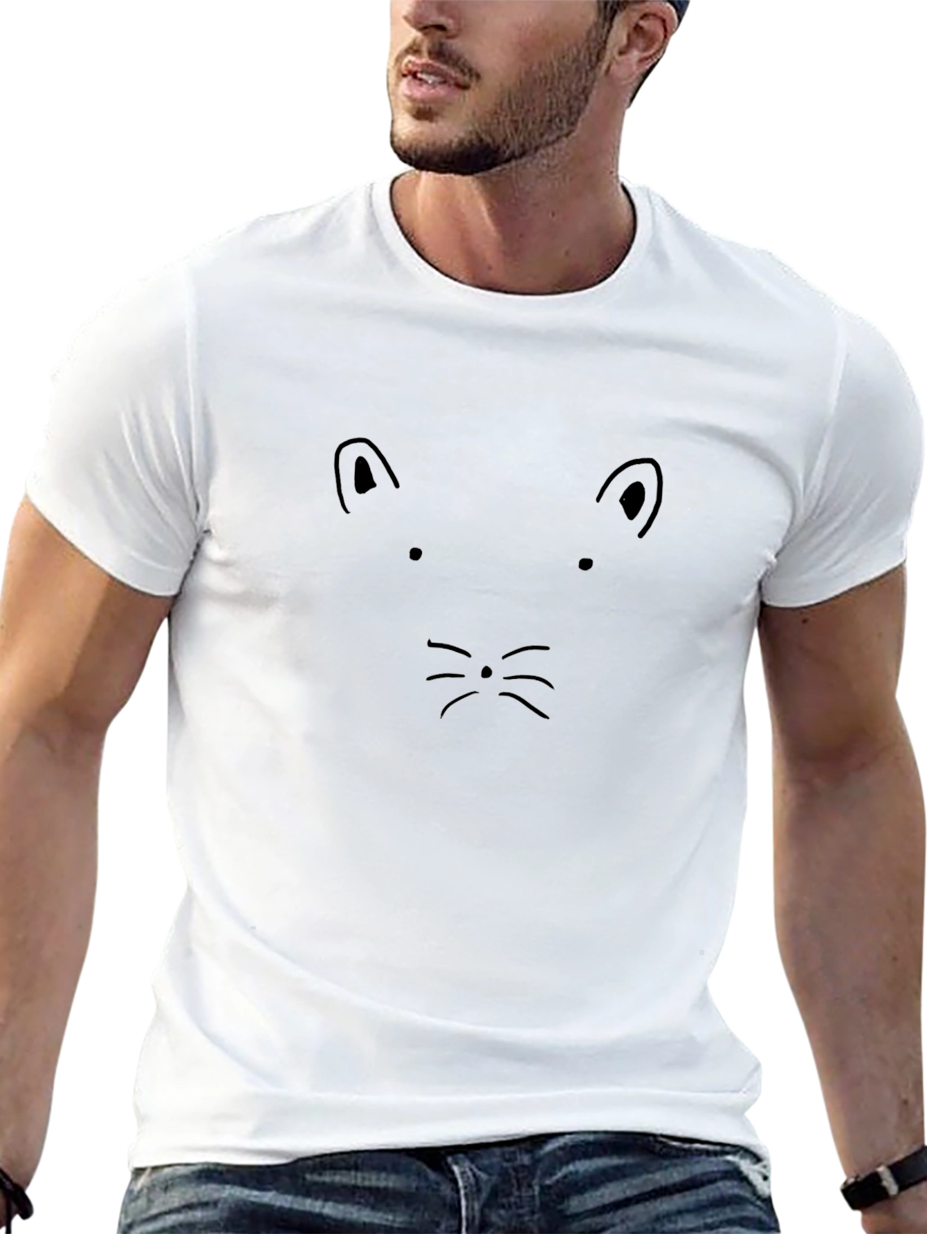 Minimalist Cat Face Black T-Shirt