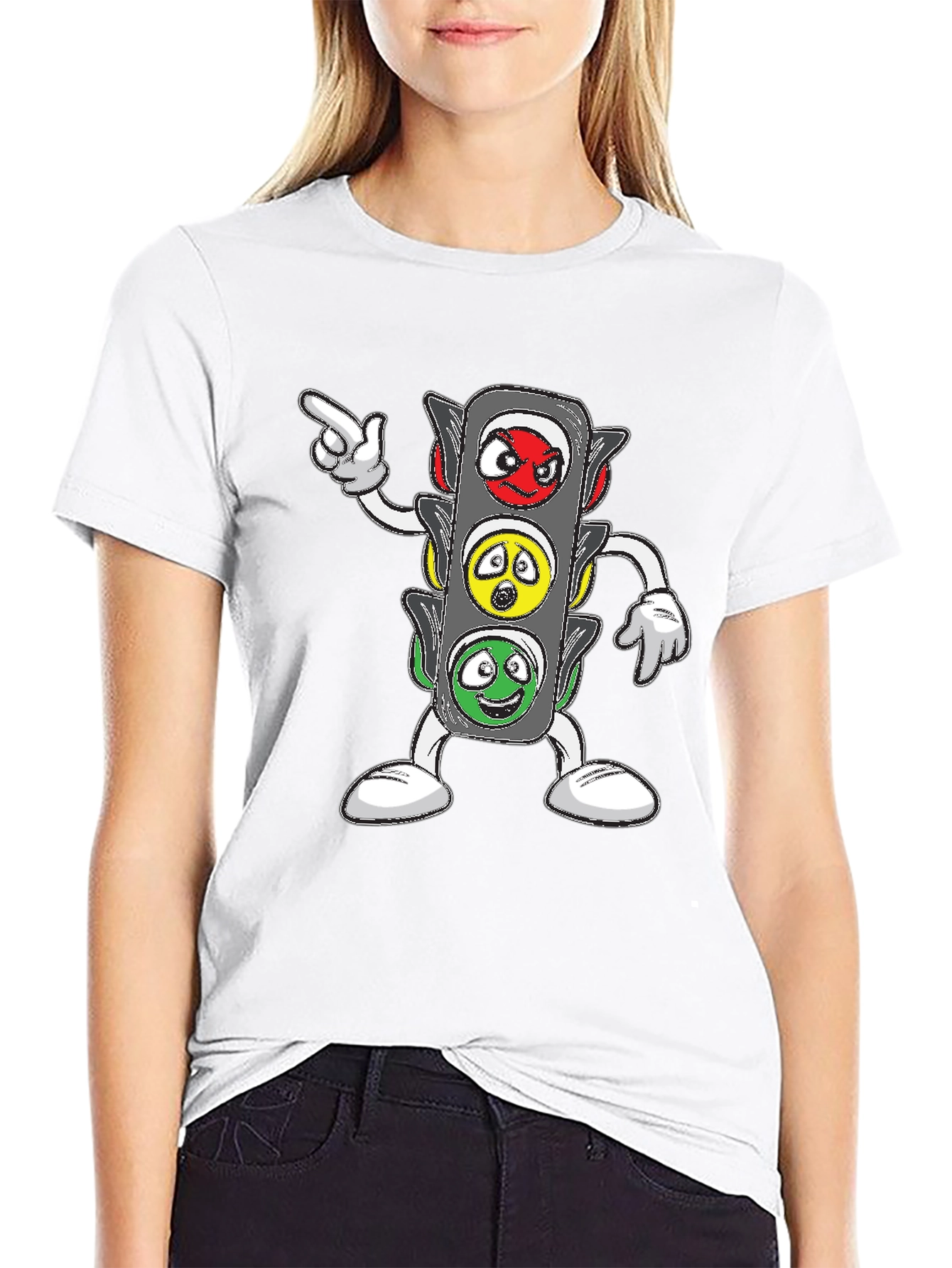 Cartoon Traffic Light Graphic T-Shirt