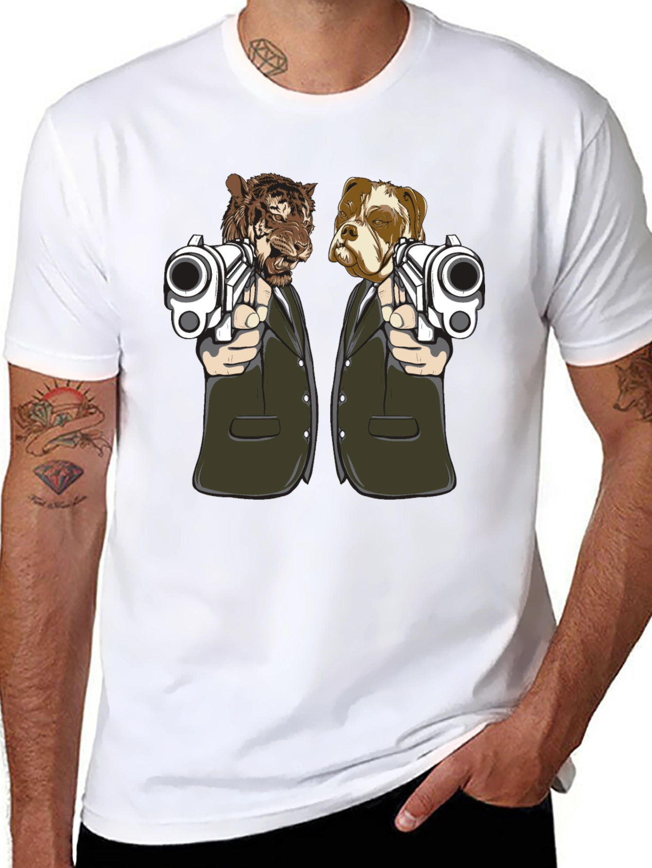 Gangster Animals Graphic Tee - Tiger & Dog