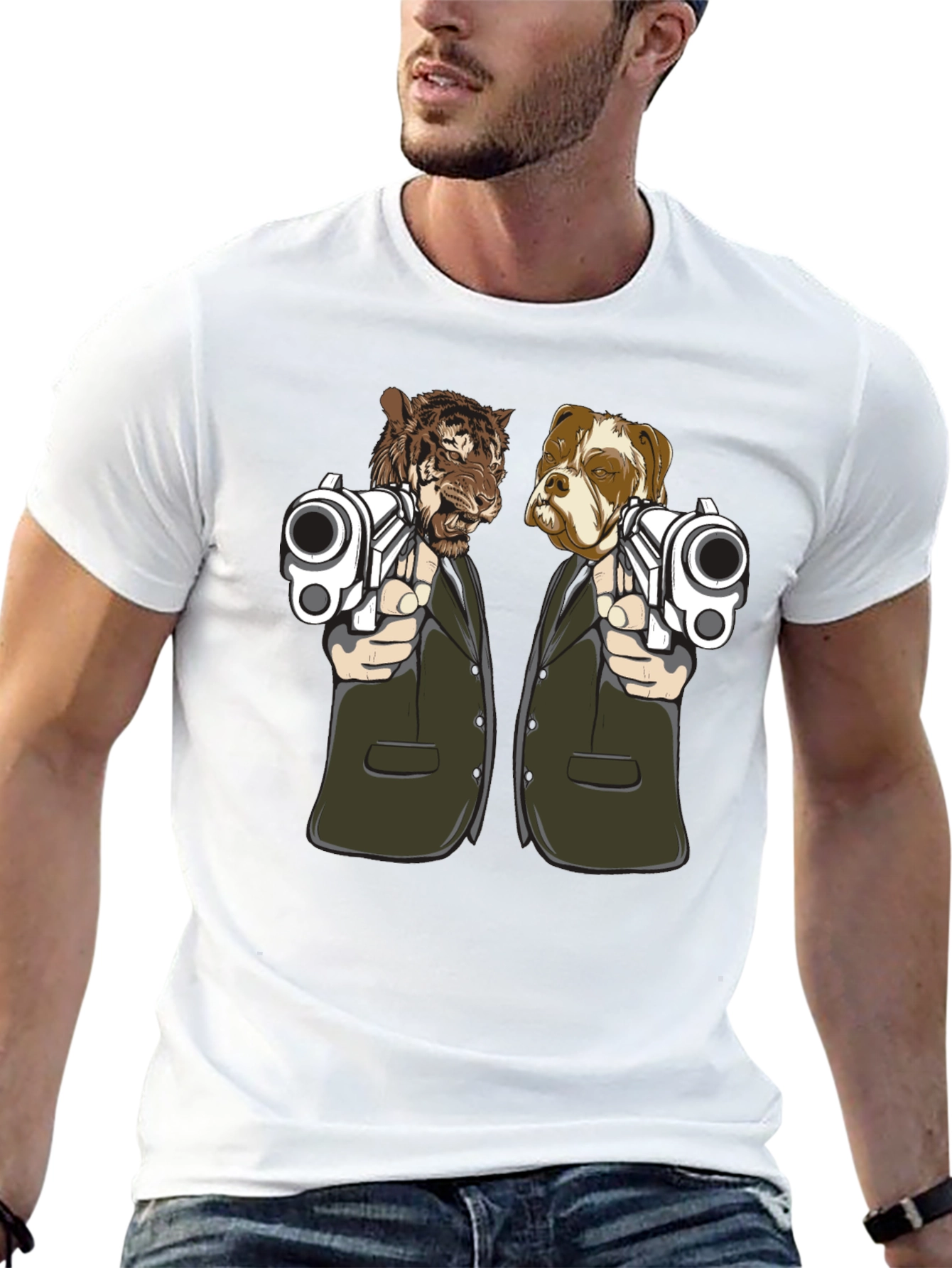 Gangster Animals Graphic Tee - Tiger & Dog