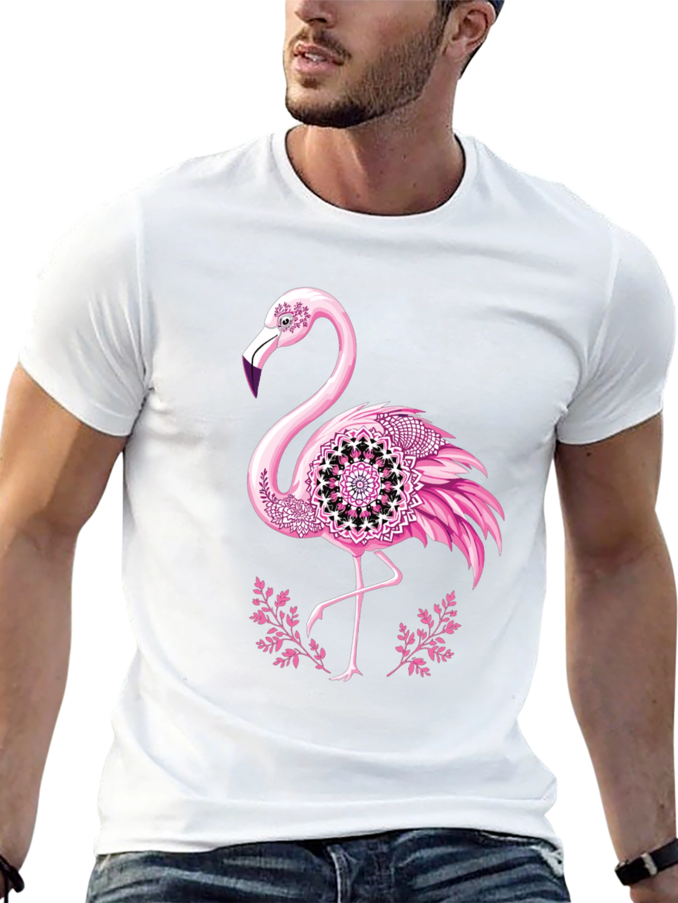 Flamingo Mandala Graphic Tee - Mens Black T-Shirt