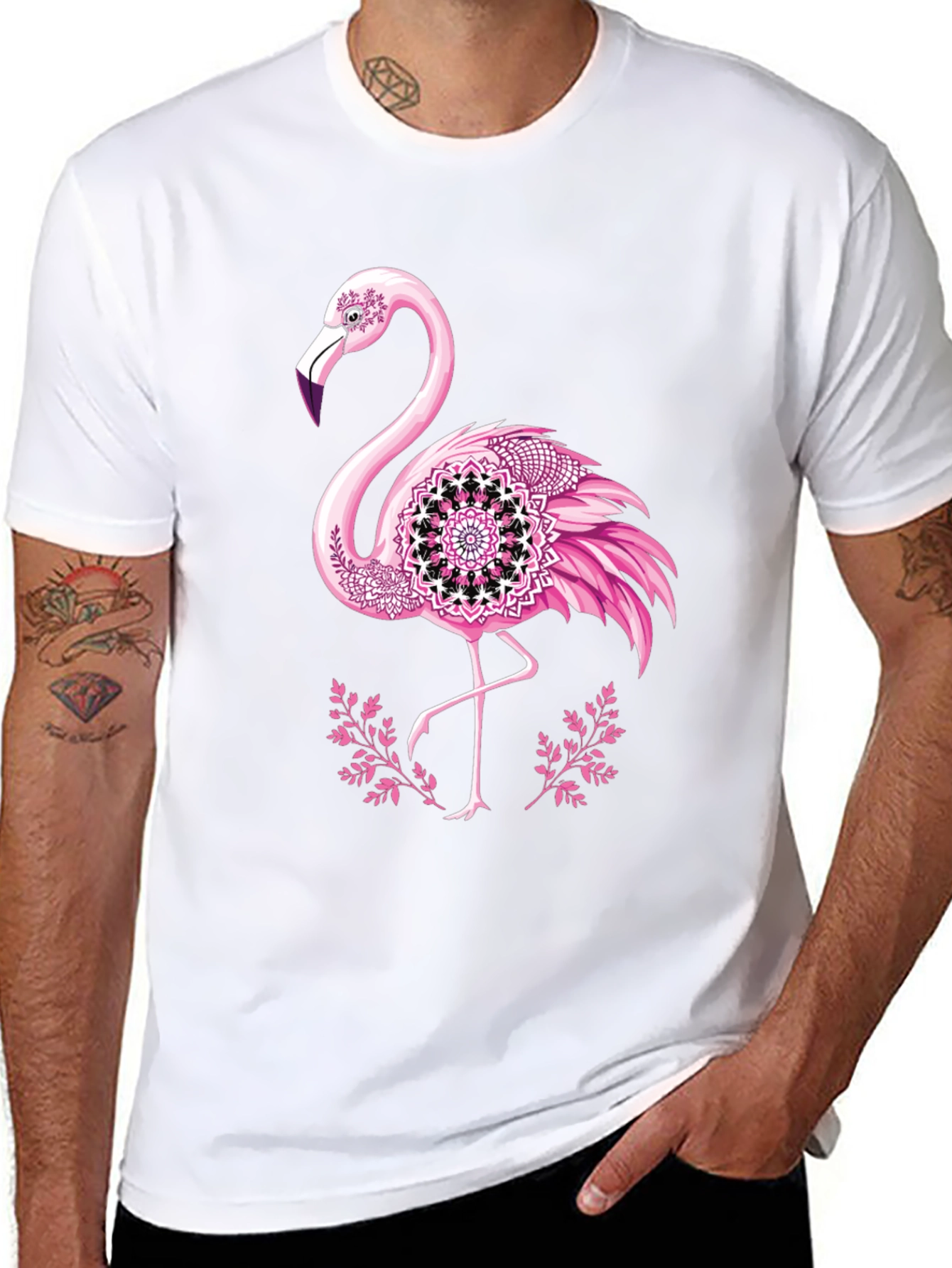 Flamingo Mandala Graphic Tee - Mens Black T-Shirt