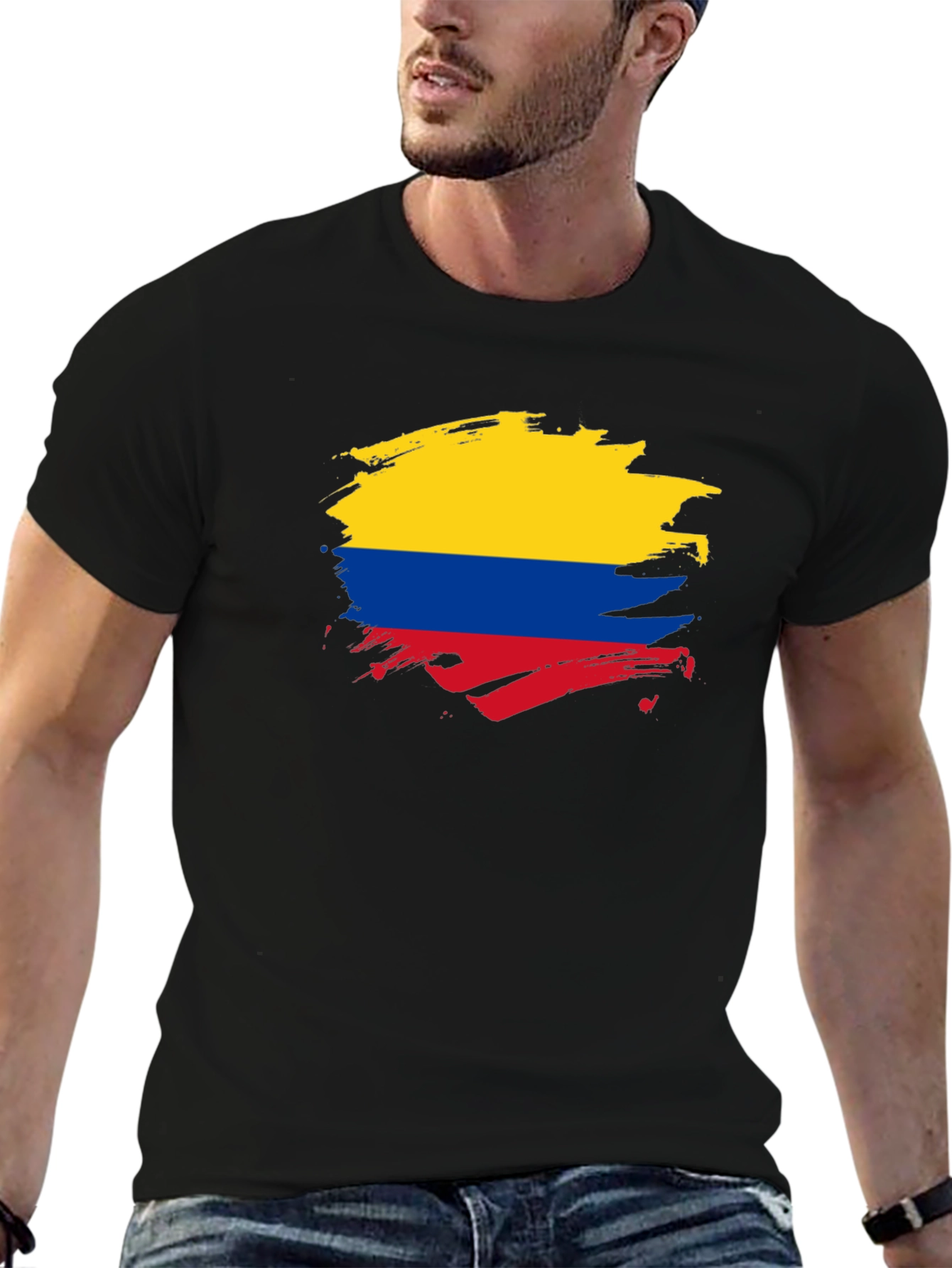 Colombia Flag T-Shirt - Brush Stroke Design