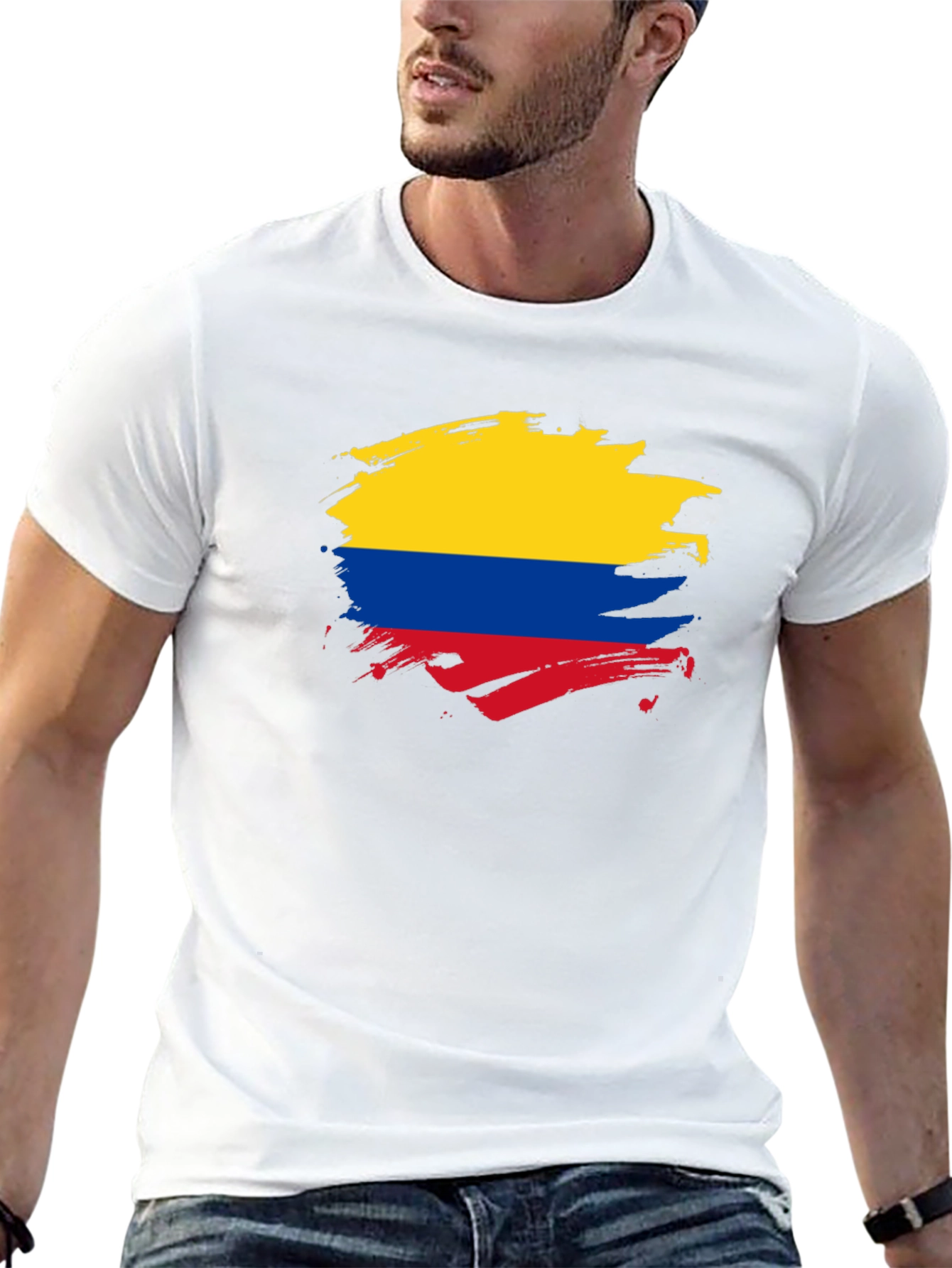Colombia Flag T-Shirt - Brush Stroke Design