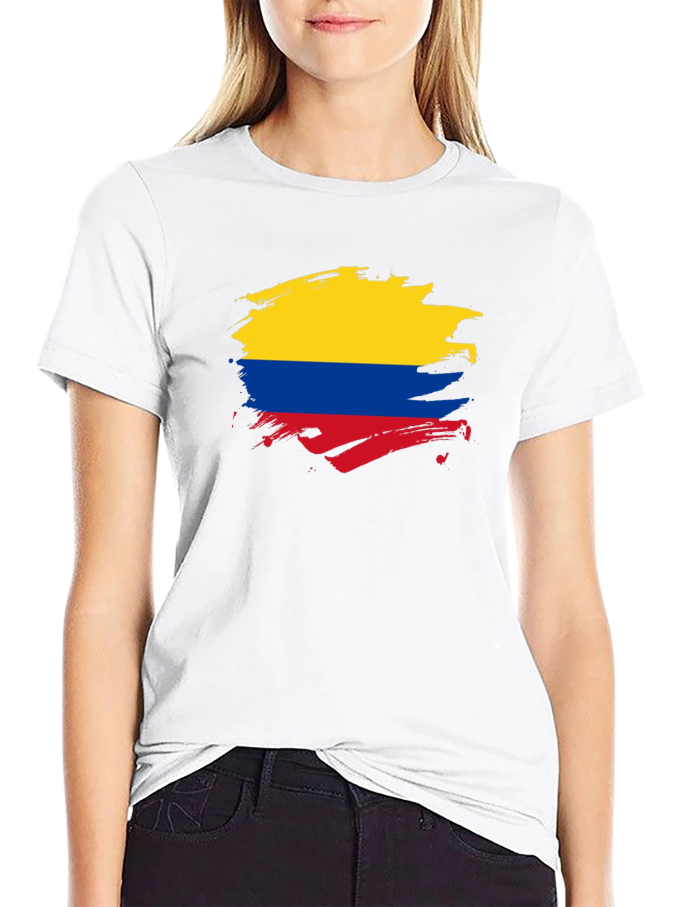 Colombia Flag T-Shirt - Brush Stroke Design