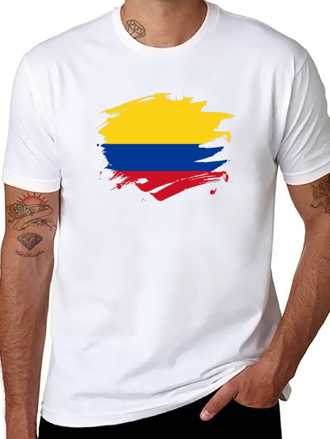 Colombia Flag T-Shirt - Brush Stroke Design