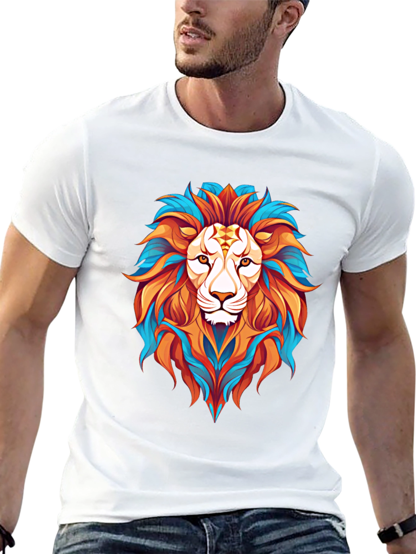 Vibrant Lion Graphic Print Mens Black T-Shirt