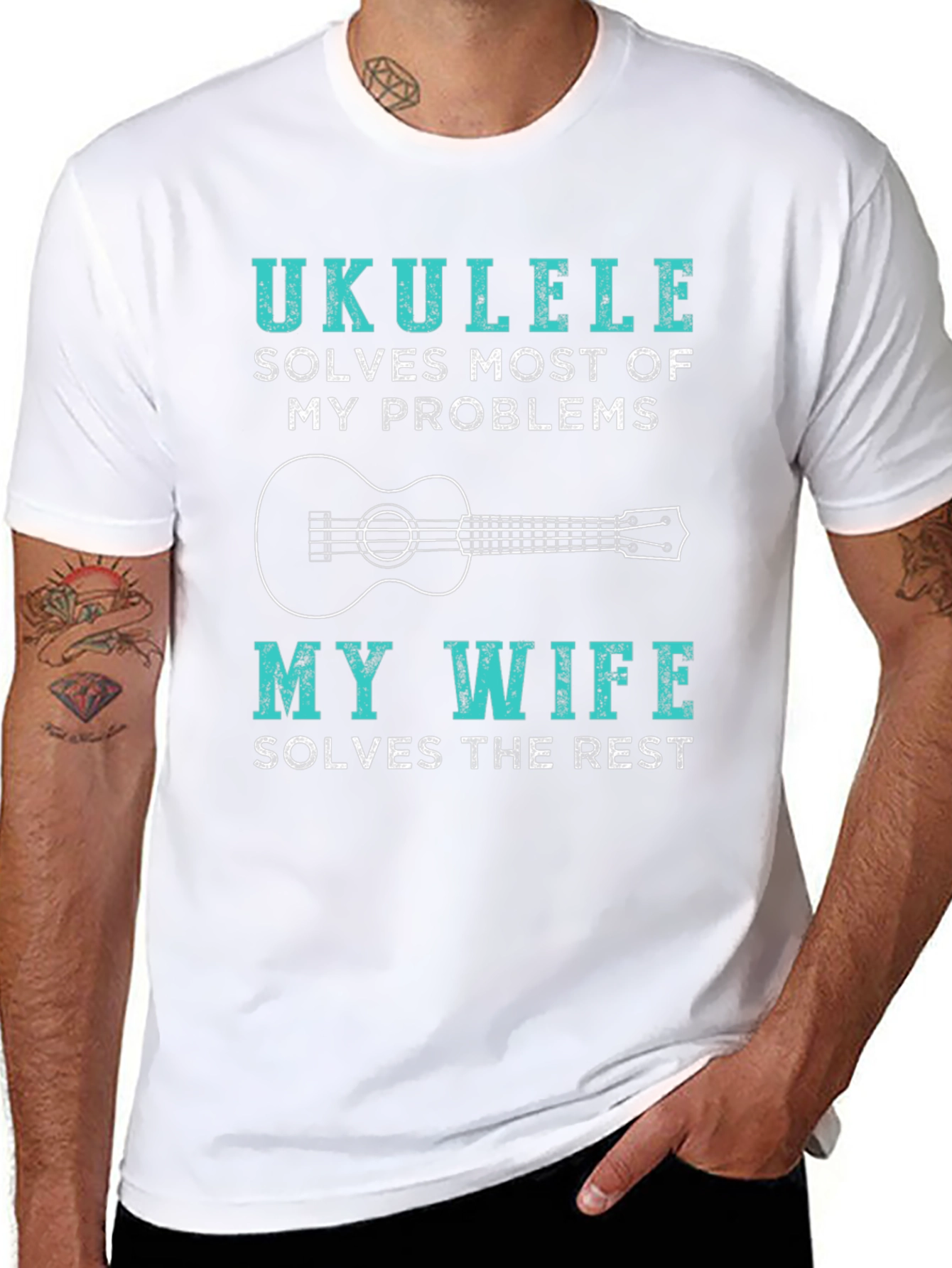 Ukulele Lovers Funny T-Shirt - Wife Solves the Rest!