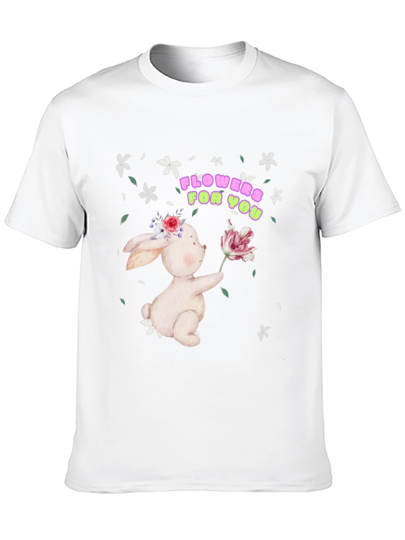 Bunny With Flowers Black T-Shirt