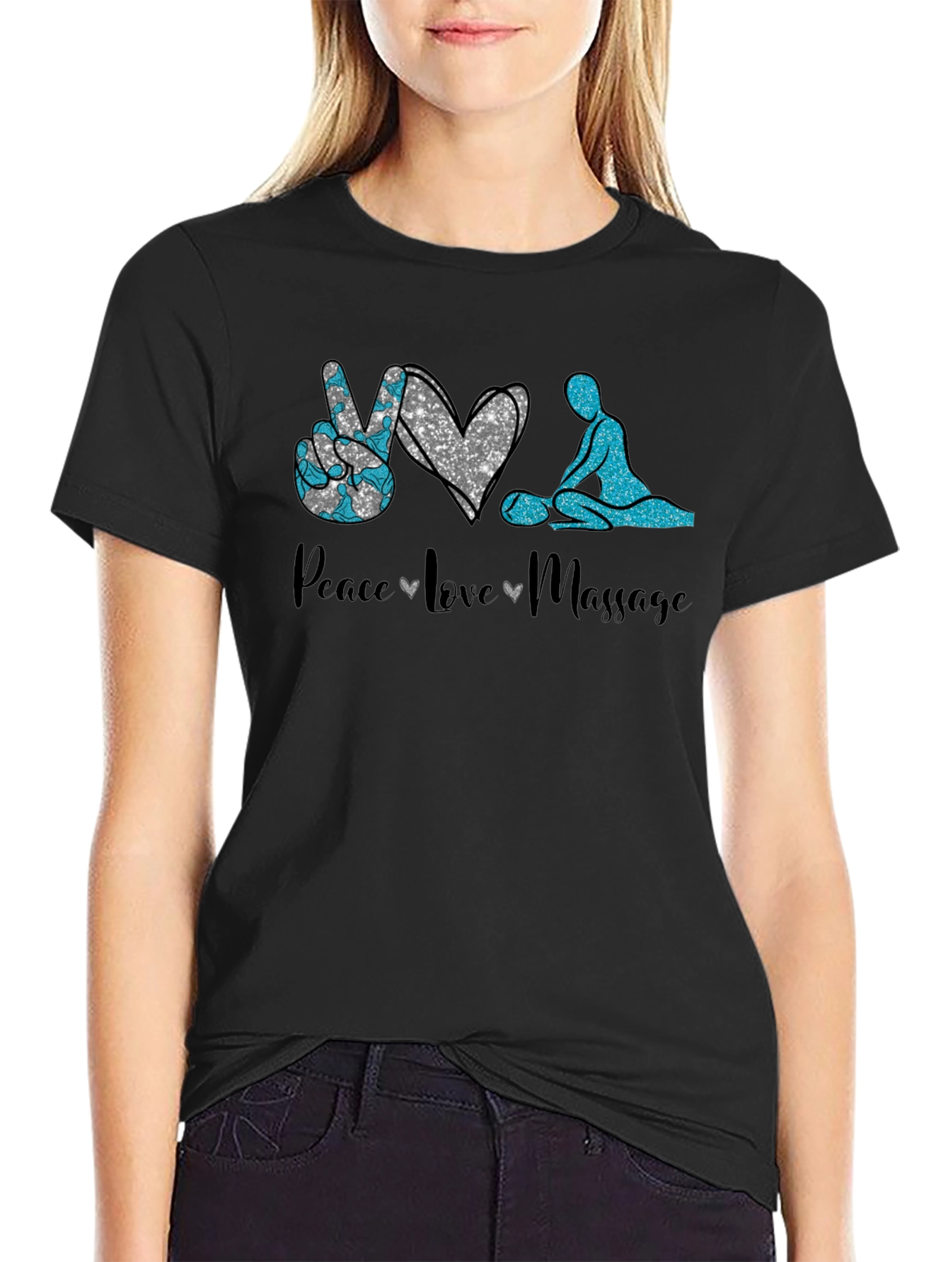 Peace Love Massage Black T-Shirt