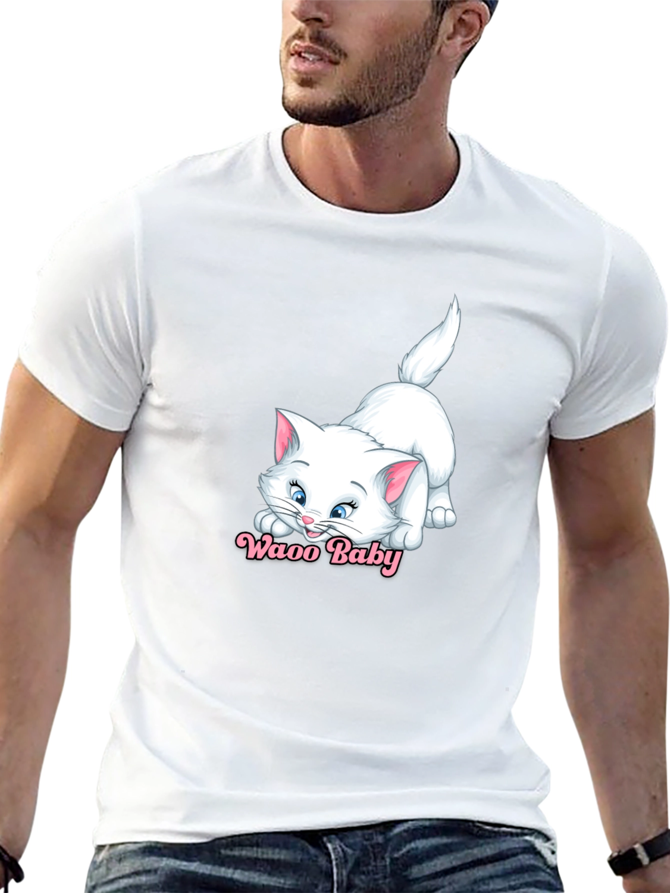 Waao Baby Cat Graphic Tee - Black