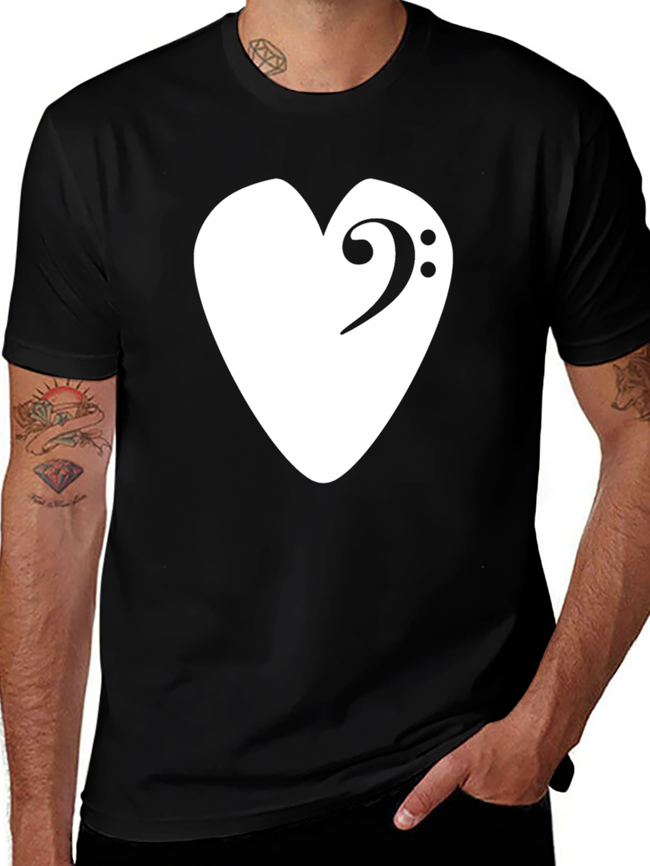 Bass Clef Heart T-Shirt - Musical Love