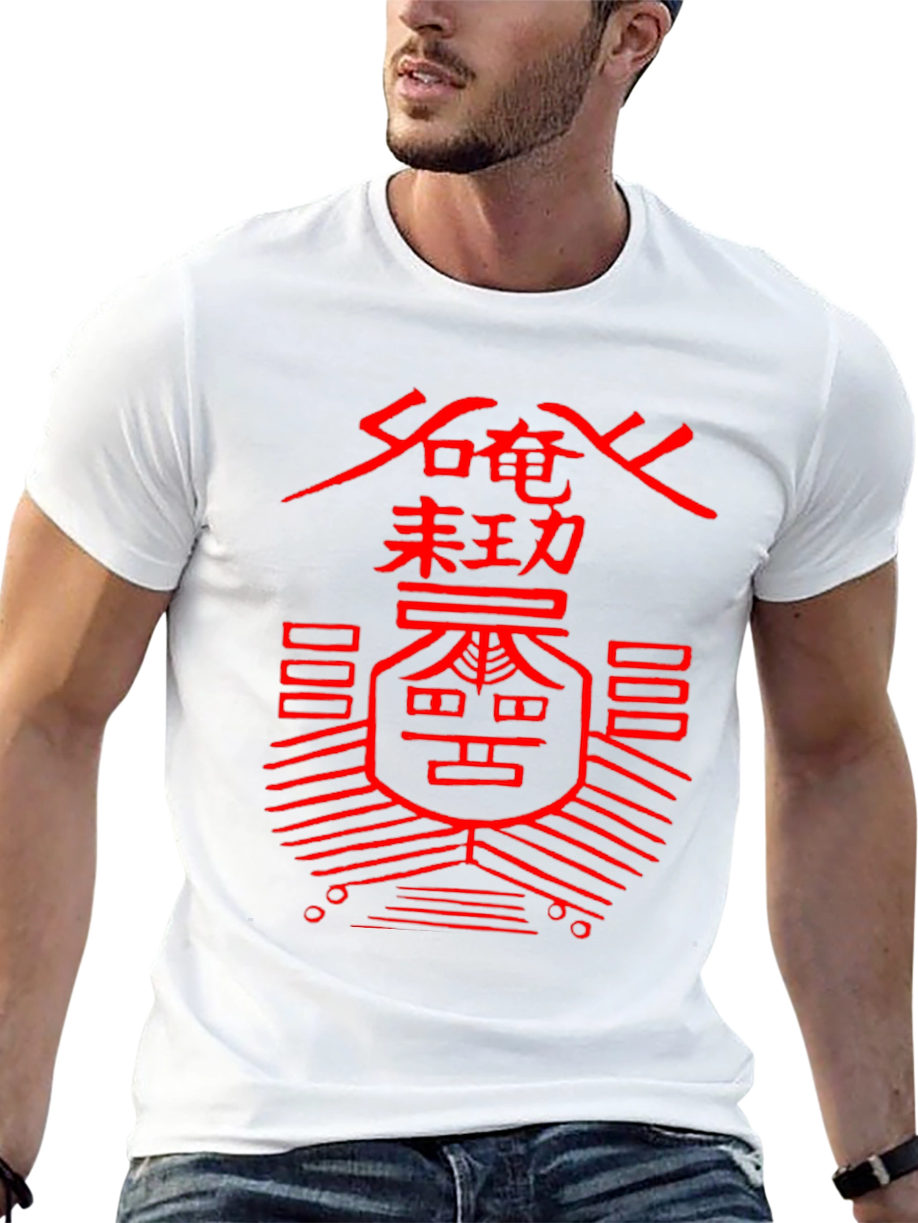 Graphic Print T-Shirt - Red Asian Symbol