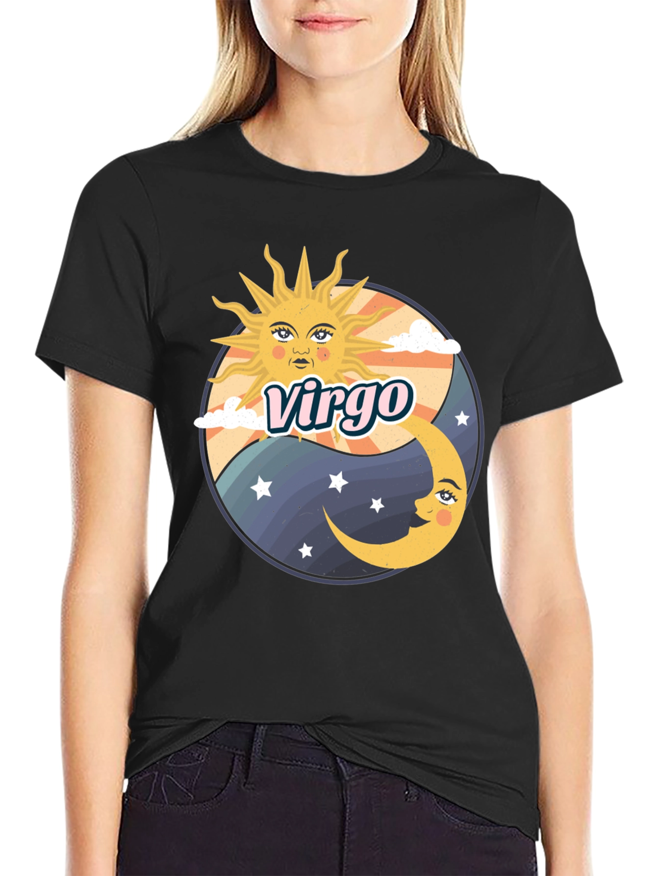Virgo Zodiac Sun & Moon Graphic Tee - Black