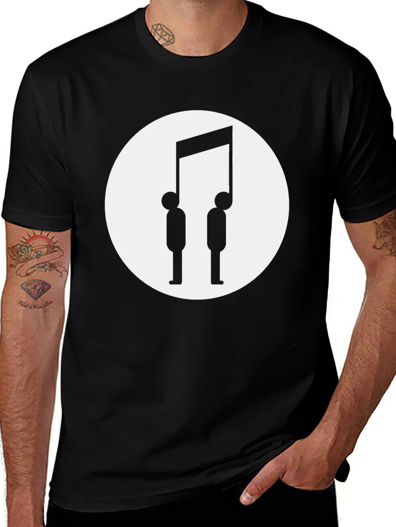 Music Note People Graphic T-Shirt - Black