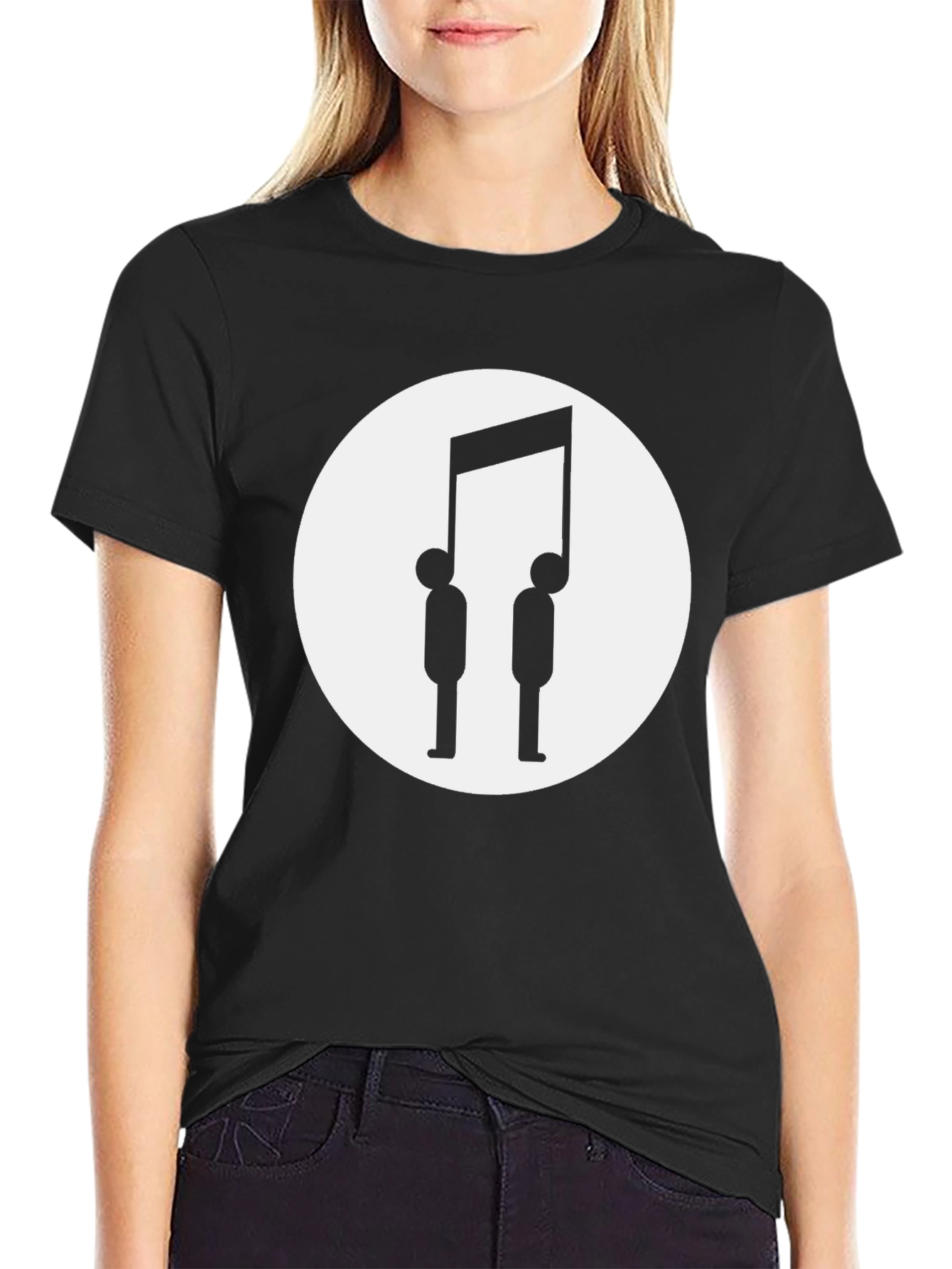 Music Note People Graphic T-Shirt - Black