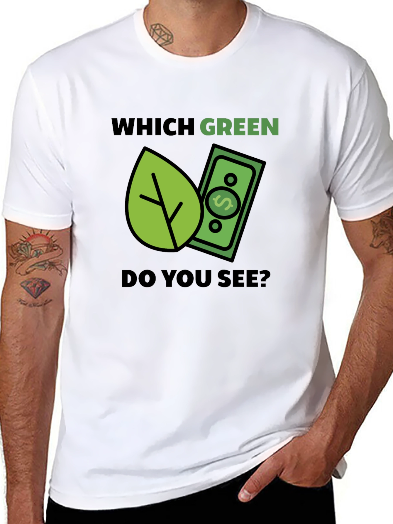 Which Green? T-Shirt - Eco & Money Design Tee