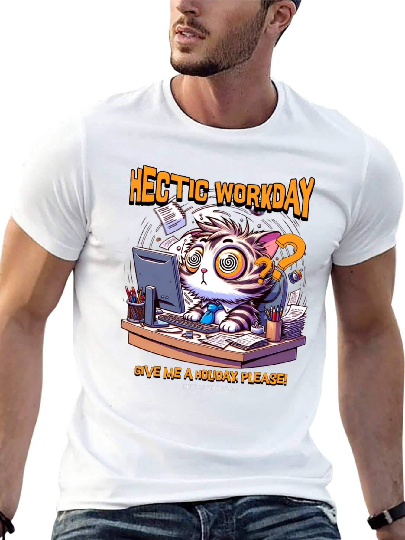 Hectic Workday Cat Graphic T-Shirt