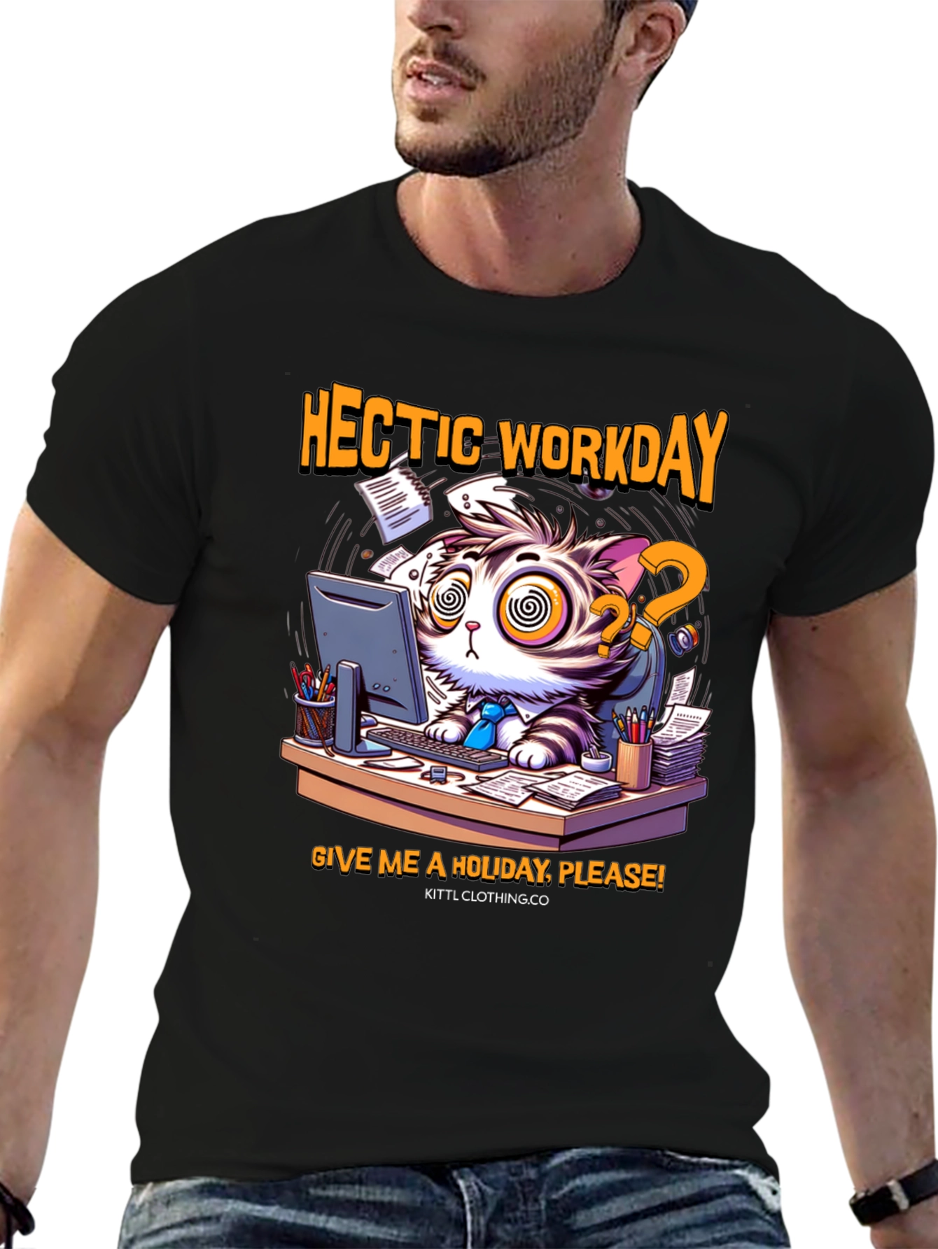 Hectic Workday Cat Graphic T-Shirt