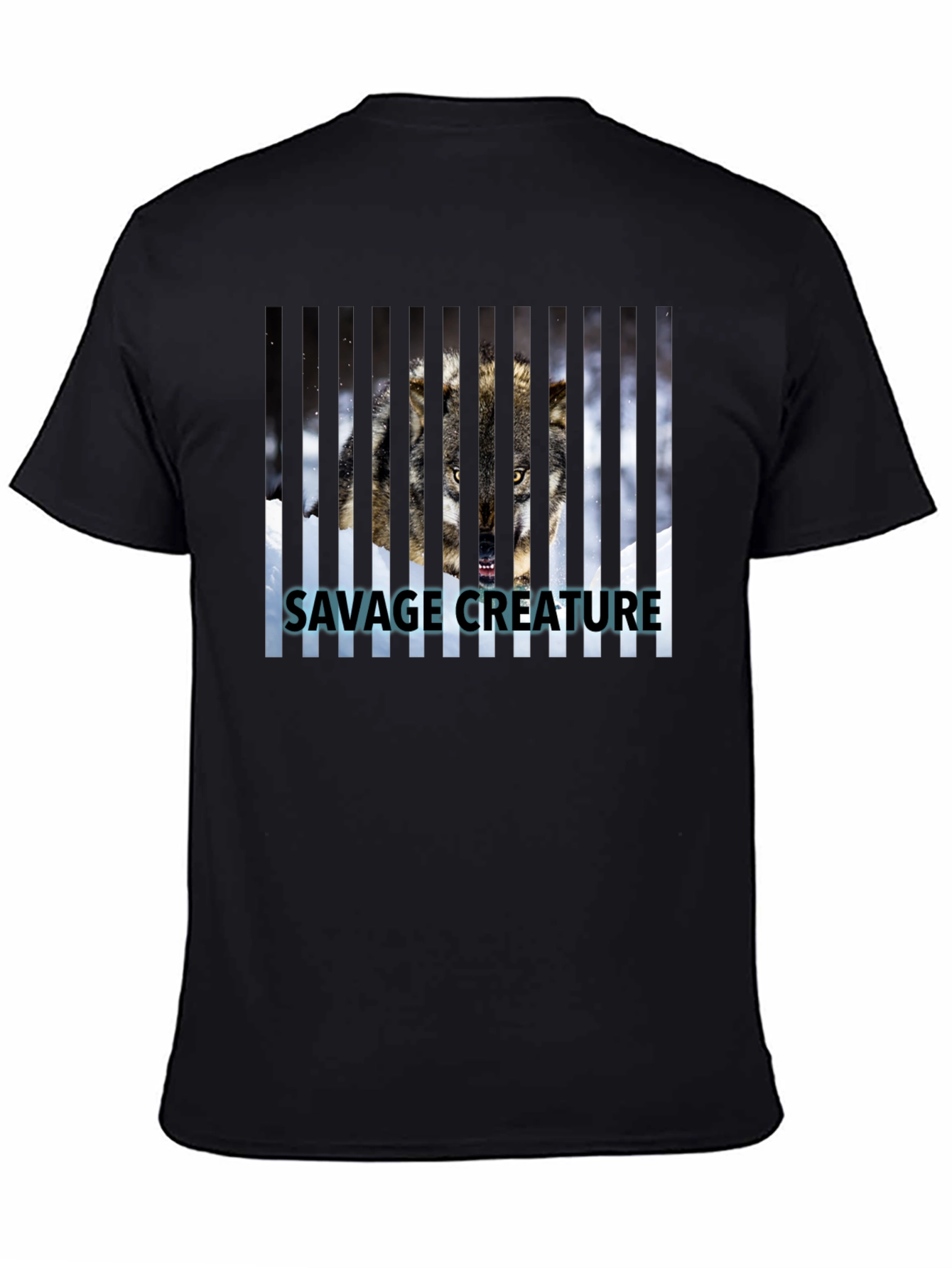 Savage Creature Wolf Graphic Print Black T-Shirt