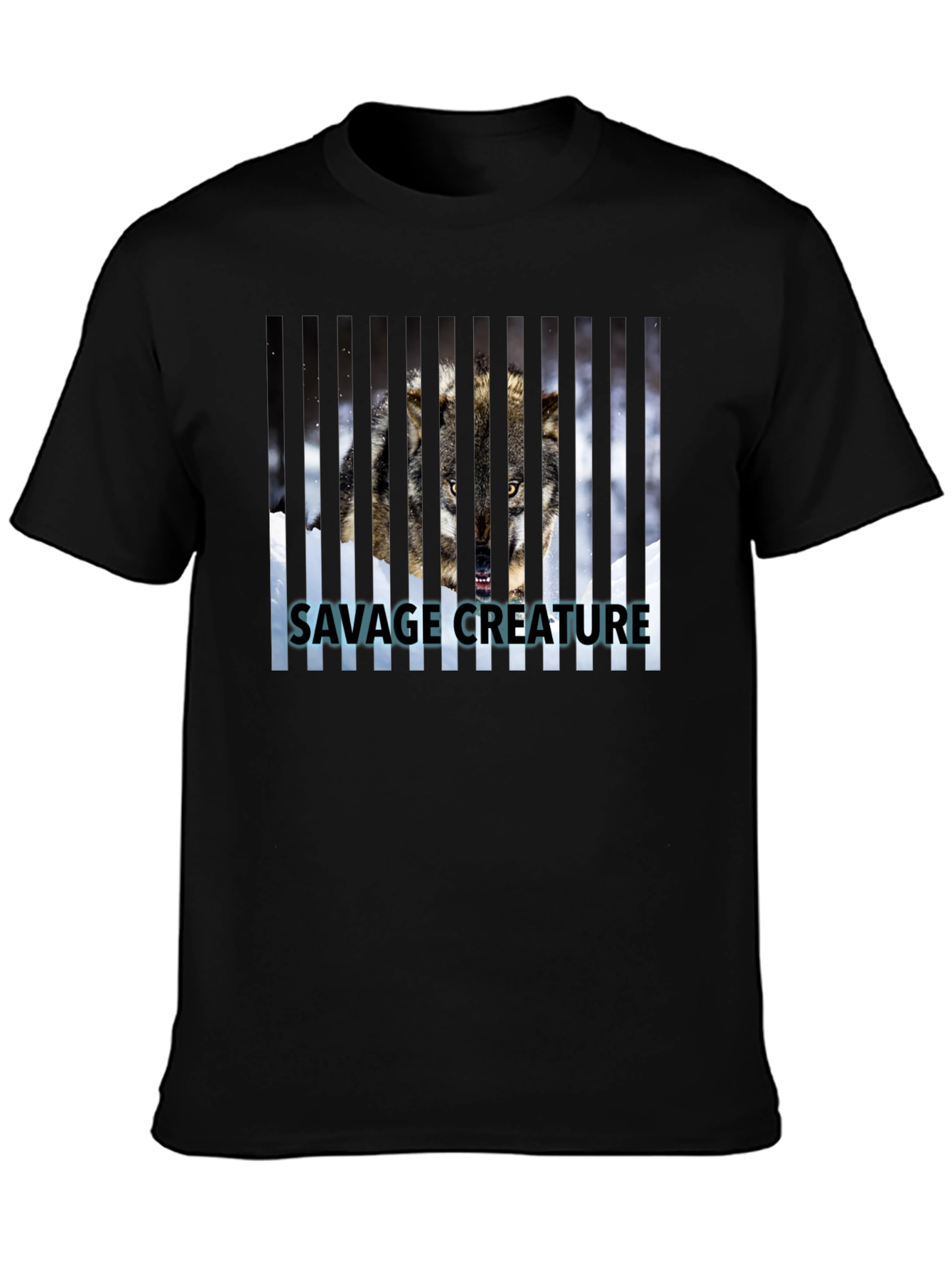 Savage Creature Wolf Graphic Print Black T-Shirt