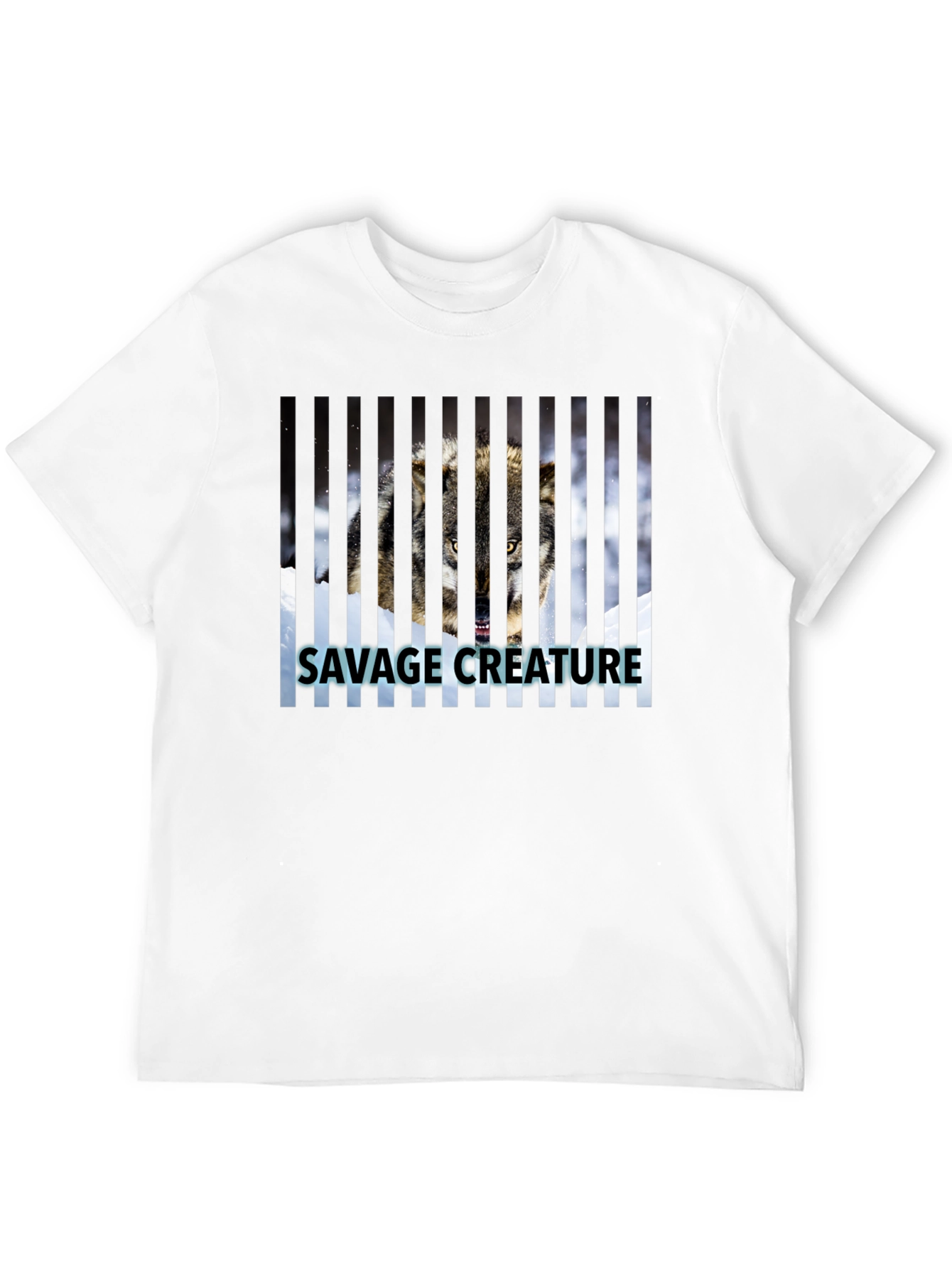 Savage Creature Wolf Graphic Print Black T-Shirt