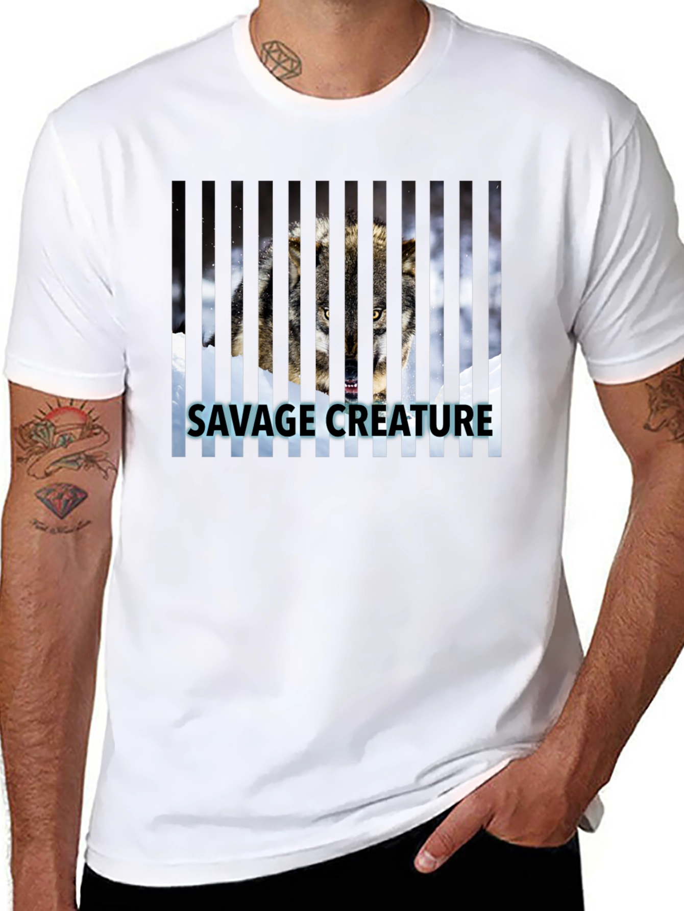 Savage Creature Wolf Graphic Print Black T-Shirt