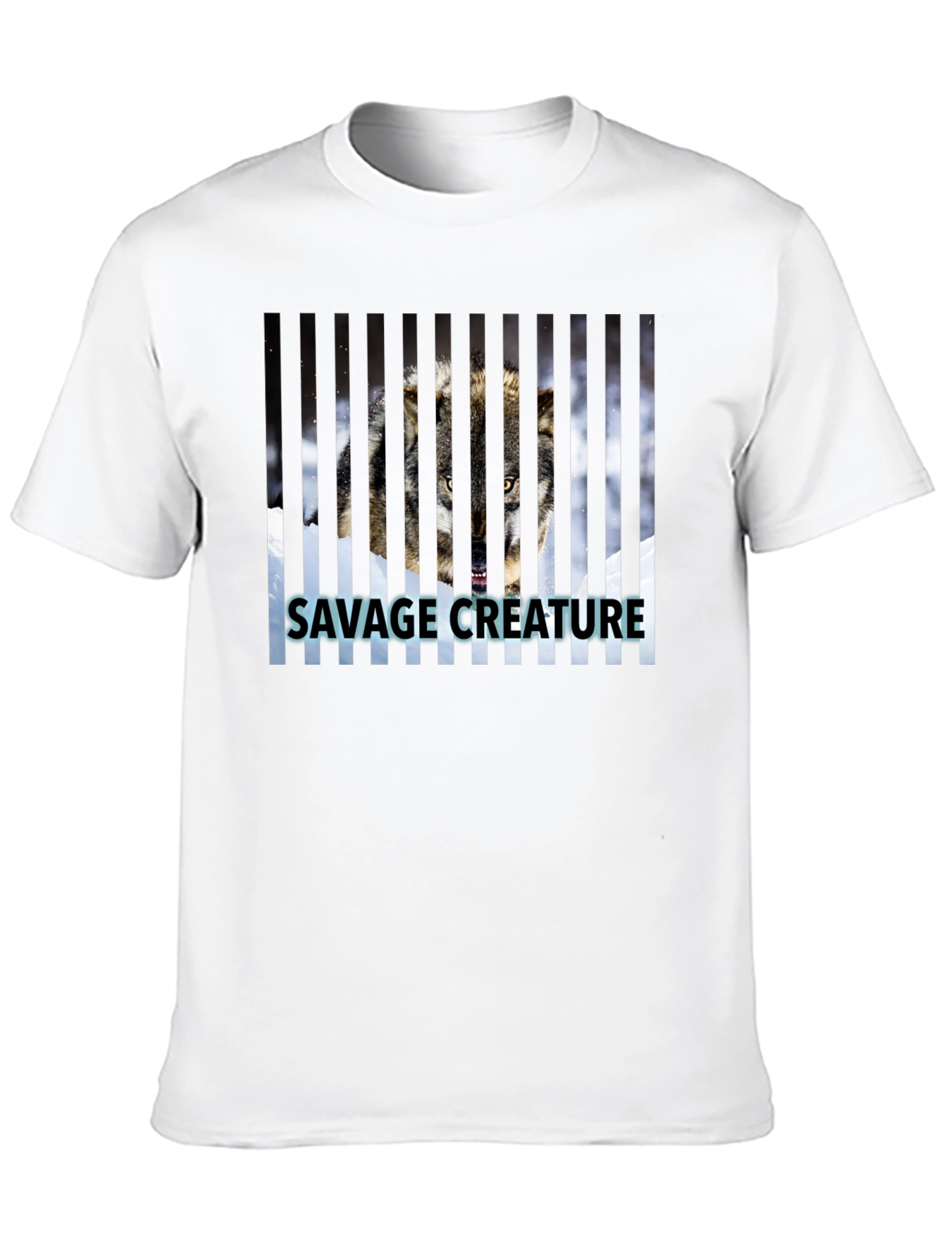 Savage Creature Wolf Graphic Print Black T-Shirt