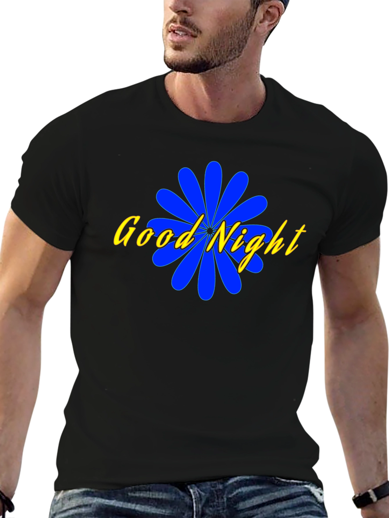 Good Night Floral Graphic Black T-Shirt