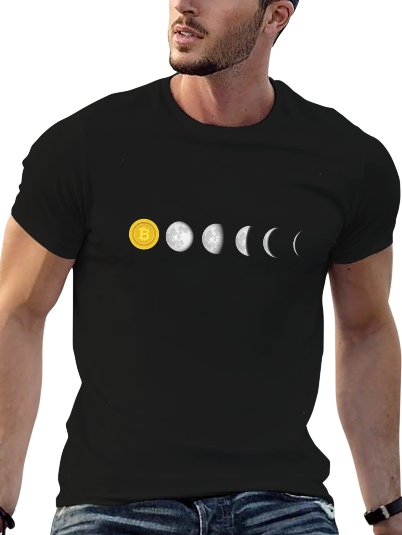 Bitcoin to Moon Phases Black T-Shirt