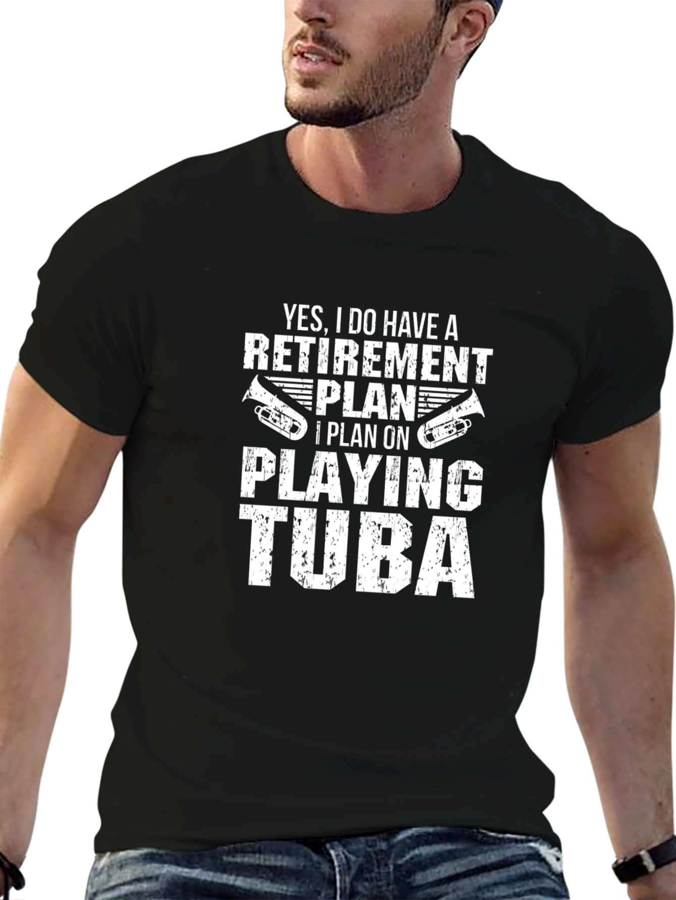 Retirement Plan Tuba Player Graphic Tee - Black