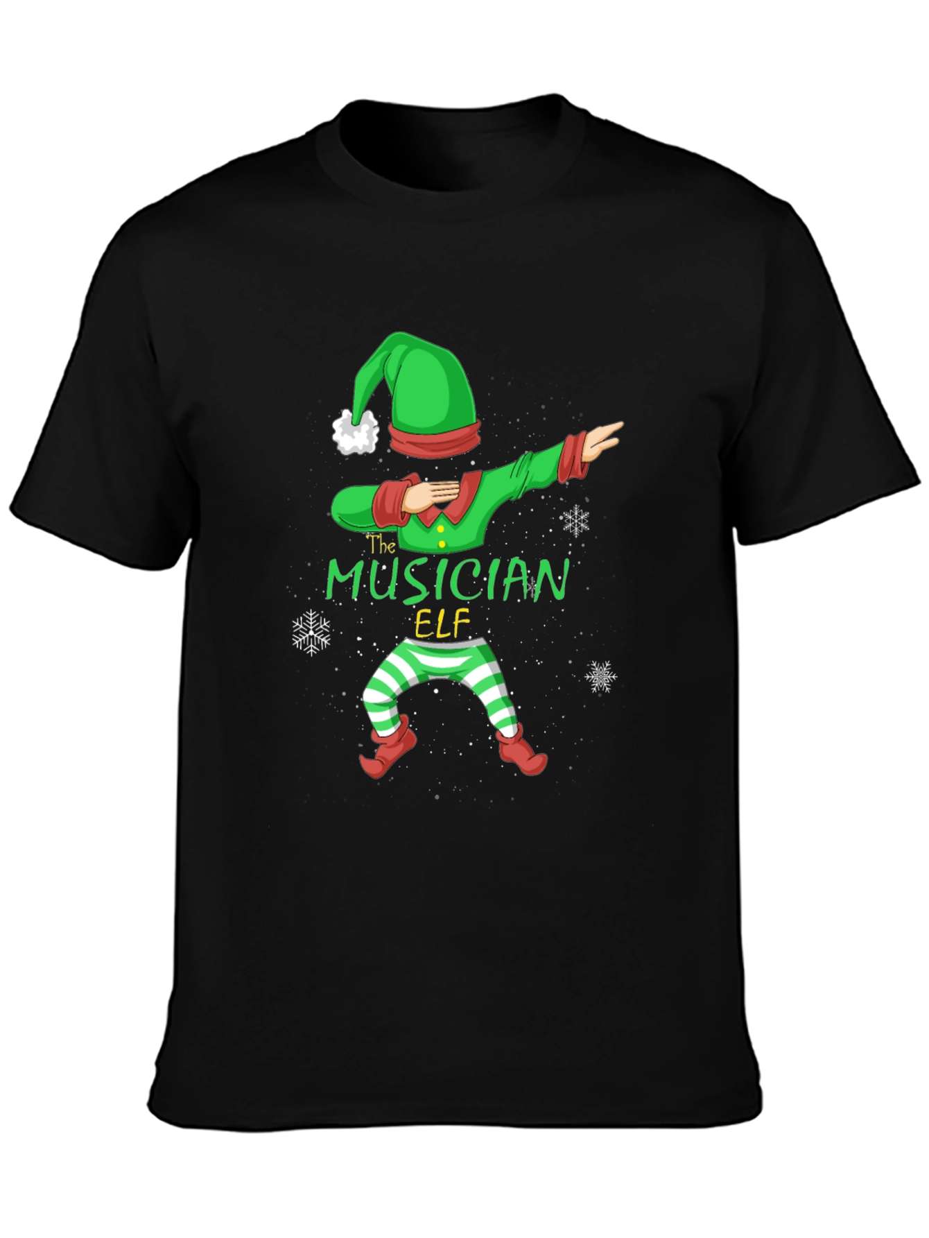 Musician Elf Dabbing Christmas Tee - Black Cotton Shirt