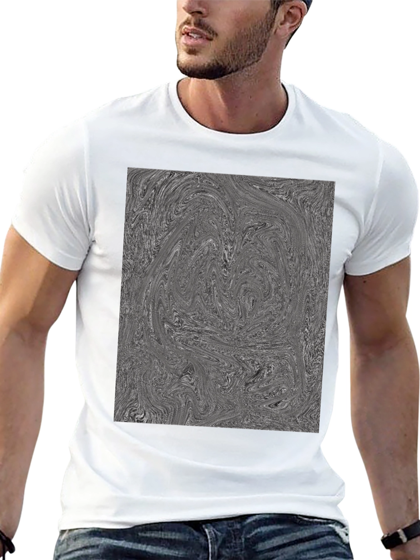 Abstract Swirl Graphic Tee - Black Cotton Blend