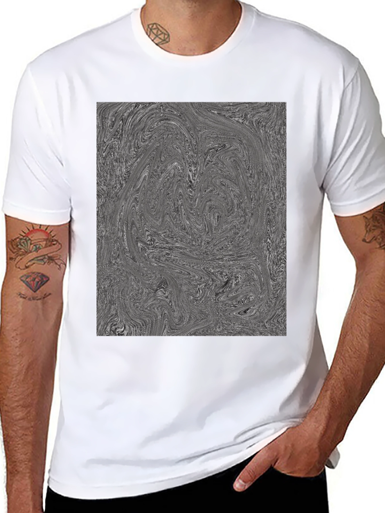 Abstract Swirl Graphic Tee - Black Cotton Blend