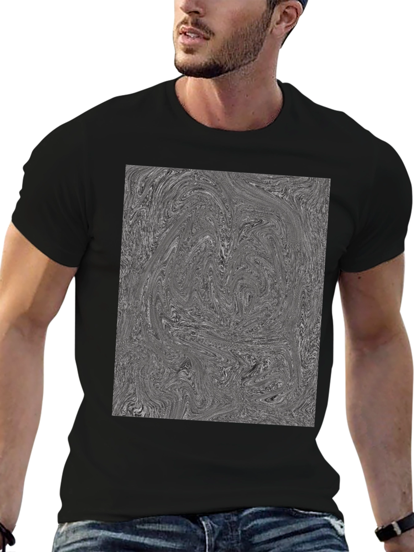 Abstract Swirl Graphic Tee - Black Cotton Blend