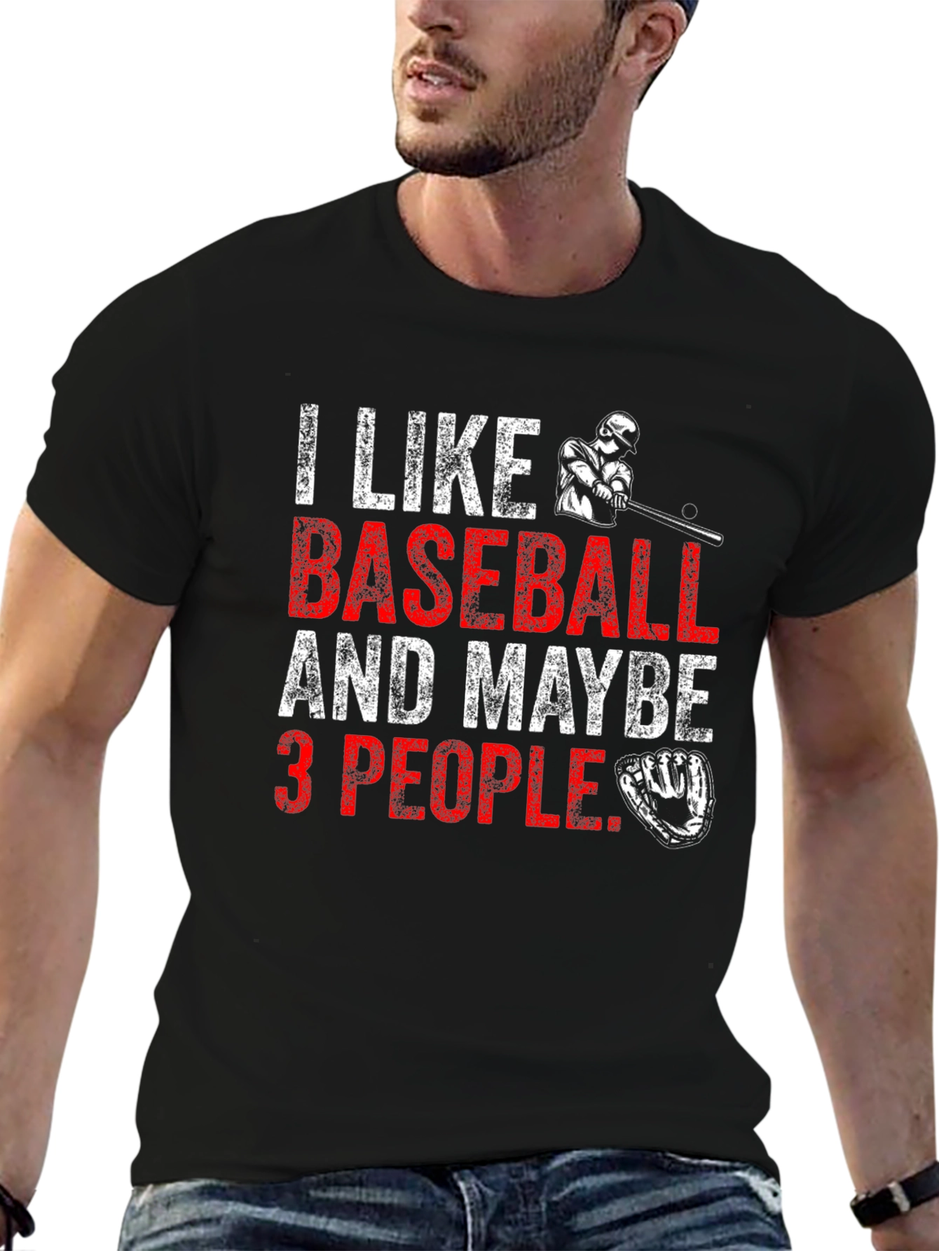 I Like Baseball & Maybe 3 People Black T-Shirt