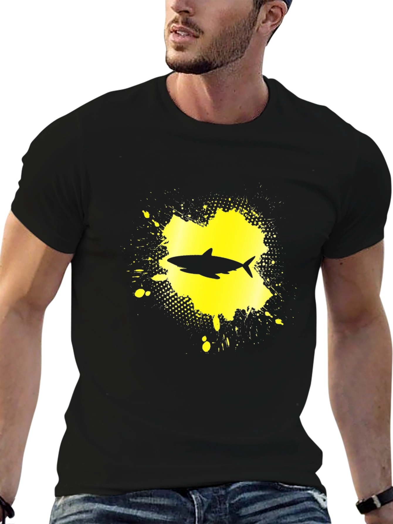Shark Graphic Print T-Shirt - Black