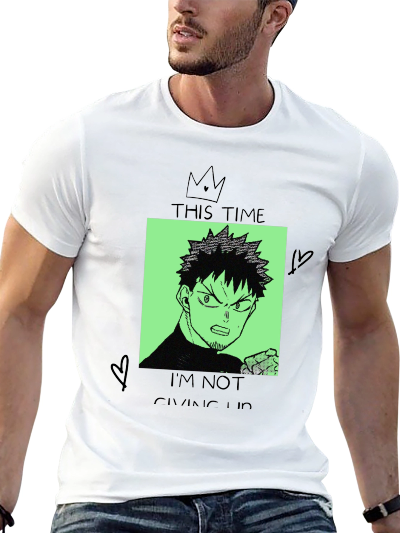 Anime Graphic Tee - Never Give Up Design