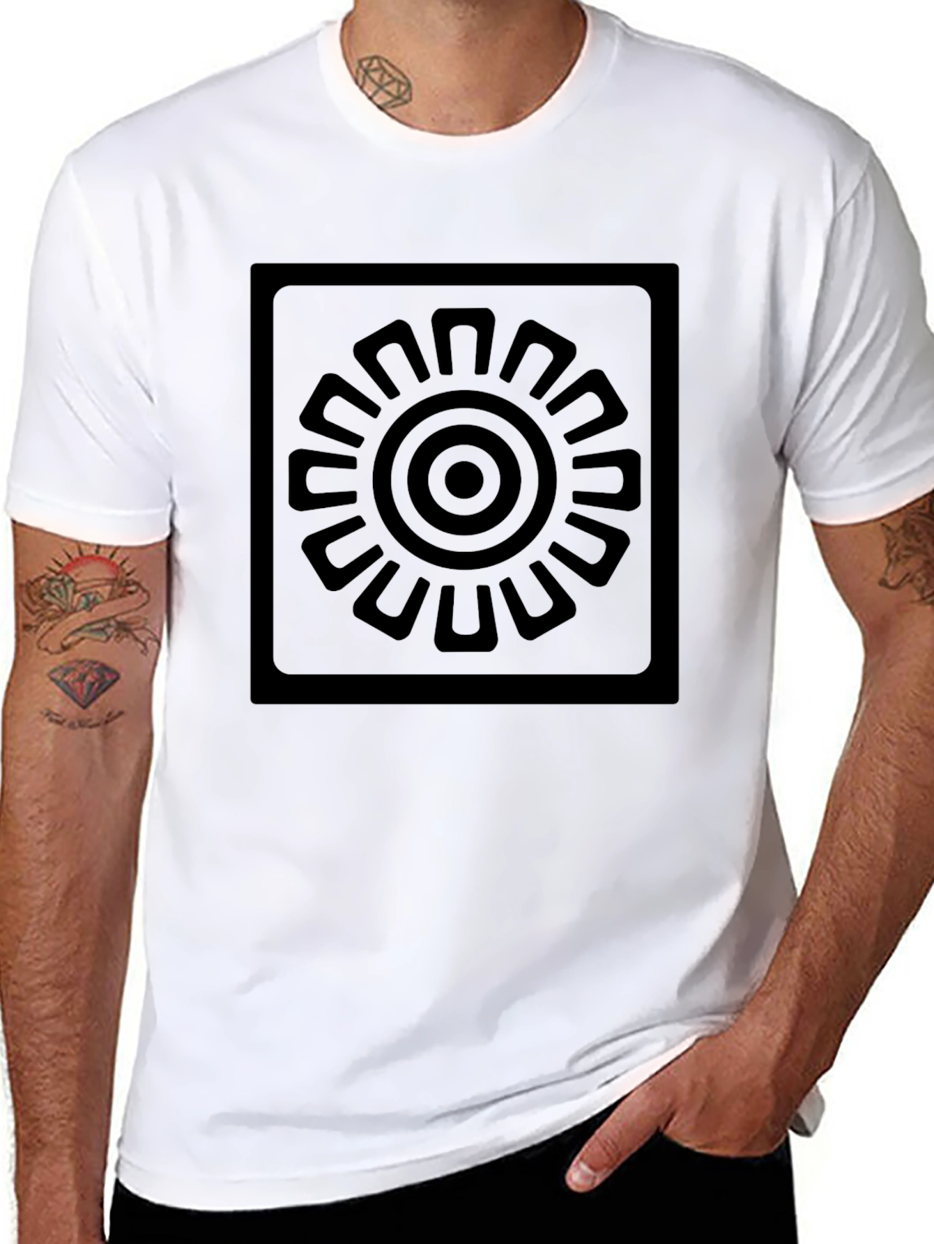 Geometric Sun Graphic Tee - Modern Black T-Shirt