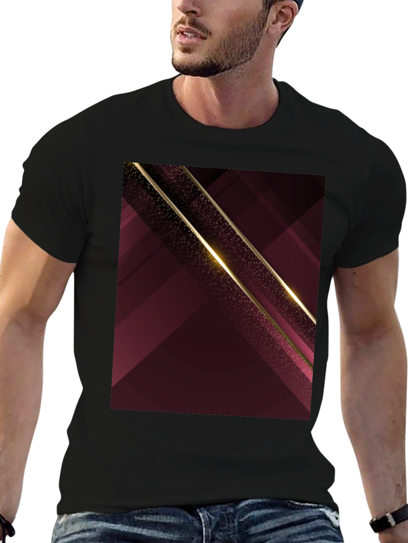 Abstract Geometric Maroon & Gold Mens T-Shirt