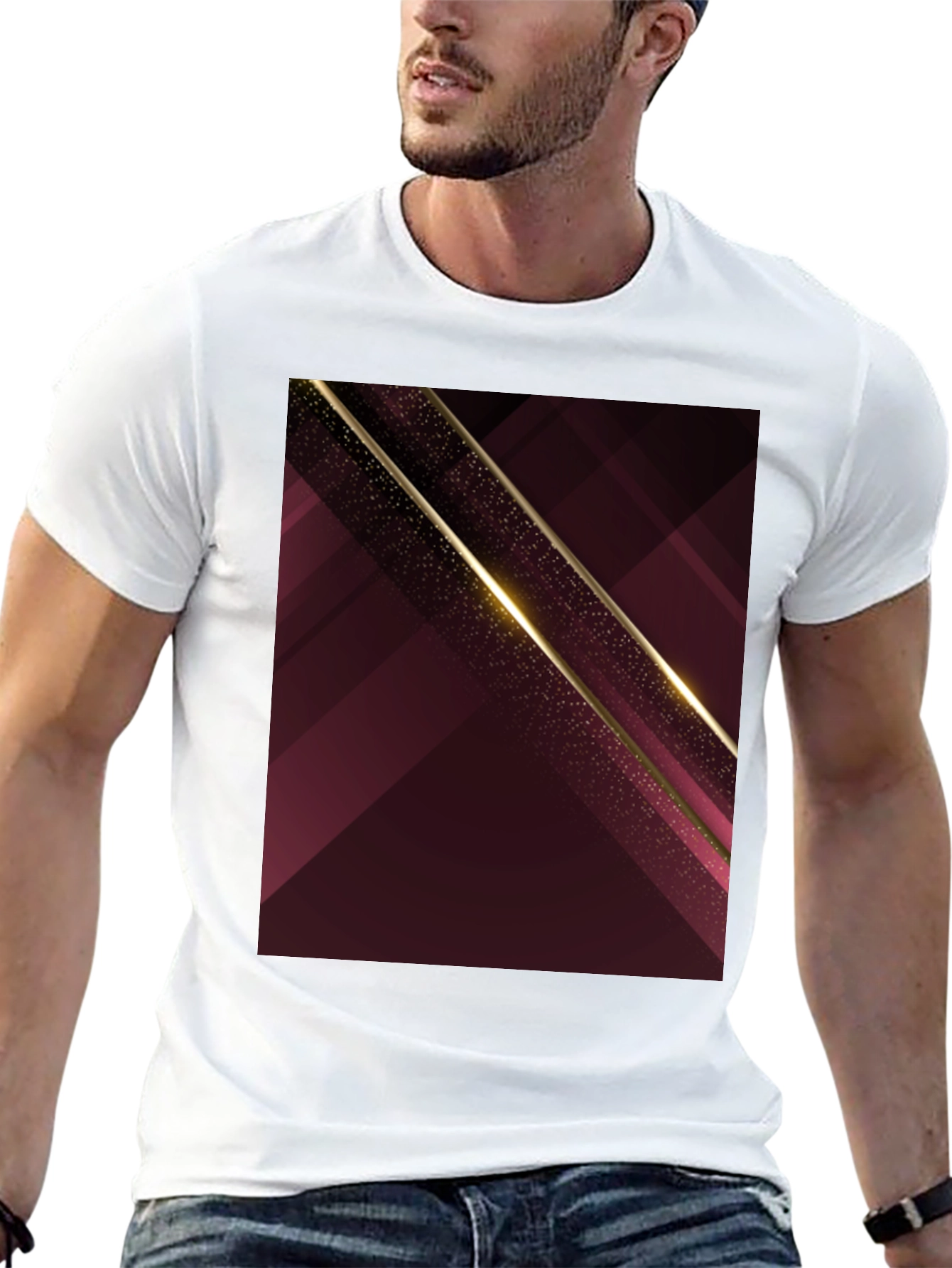 Abstract Geometric Maroon & Gold Mens T-Shirt