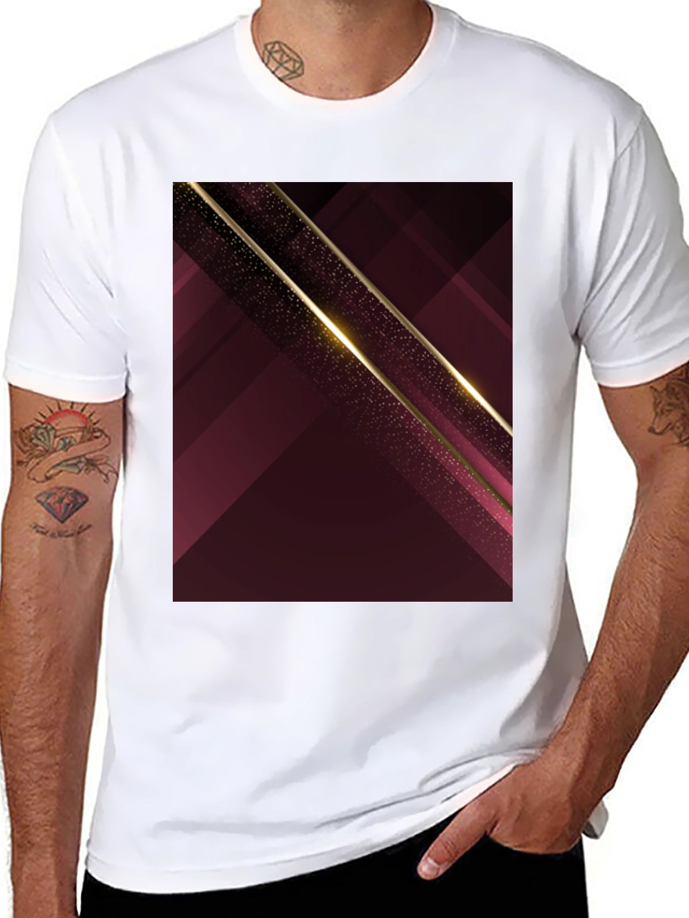 Abstract Geometric Maroon & Gold Mens T-Shirt