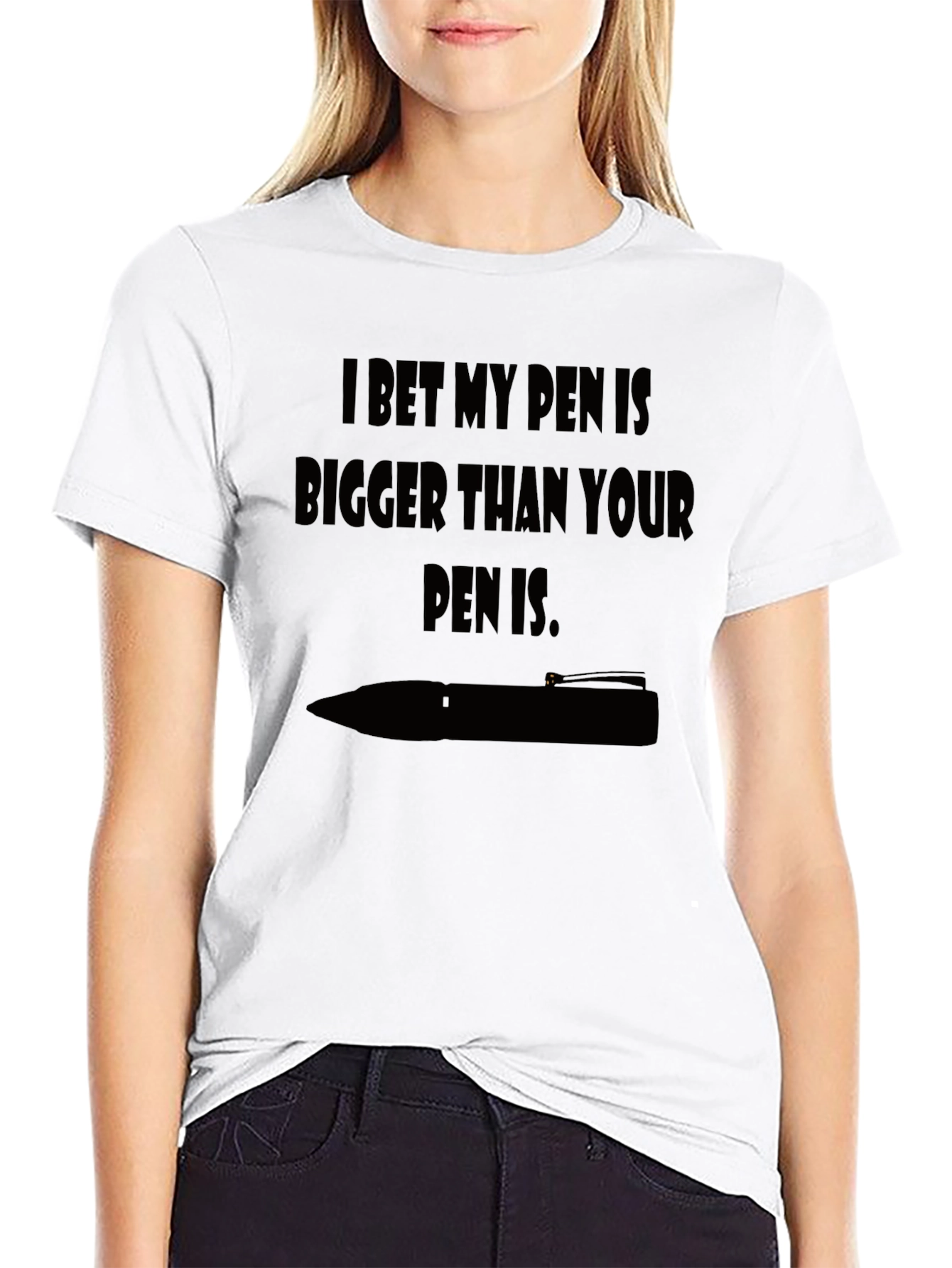 Funny Mens T-Shirt: I Bet My Pen Is Bigger