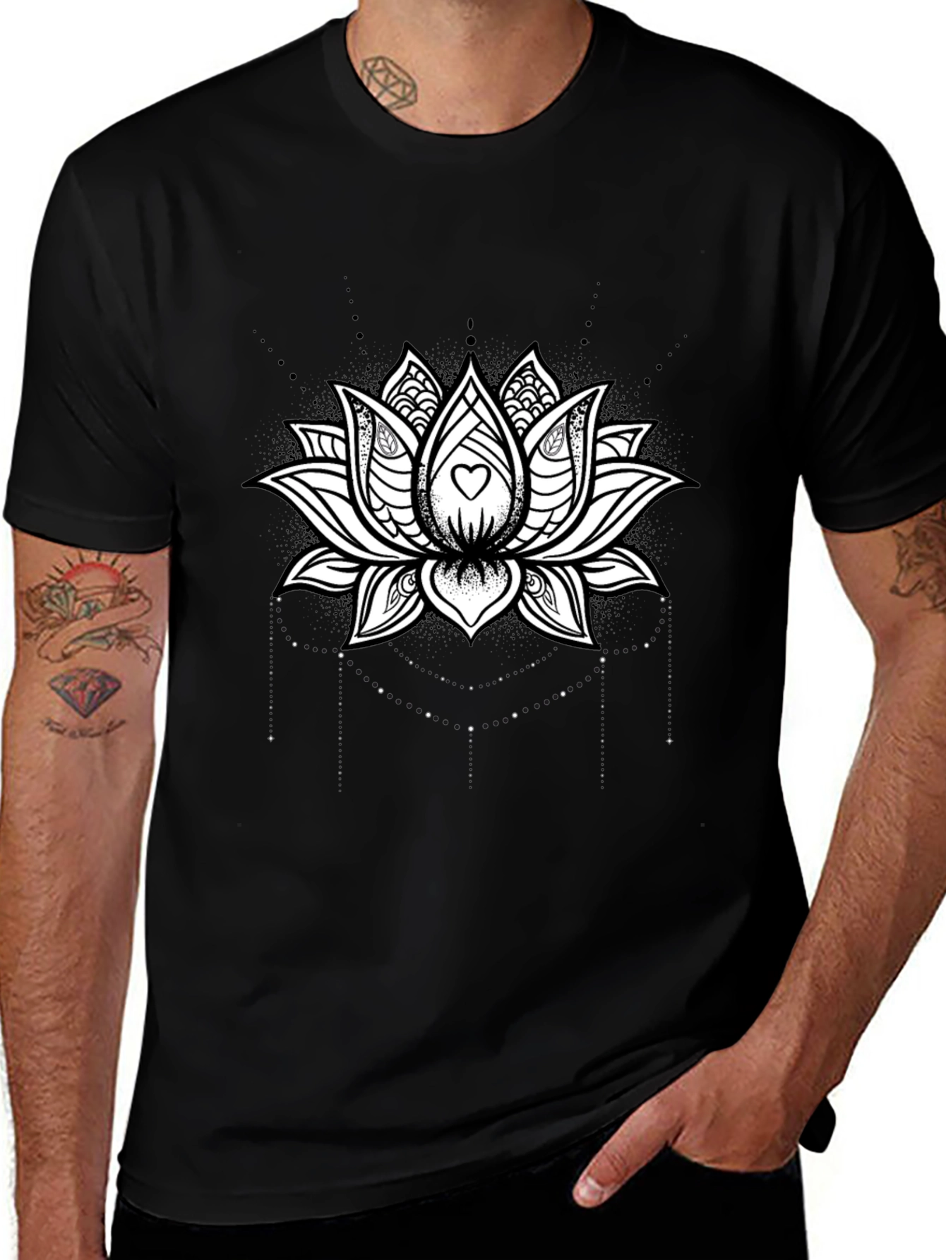 Lotus Heart Graphic Tee - Black Cotton Blend