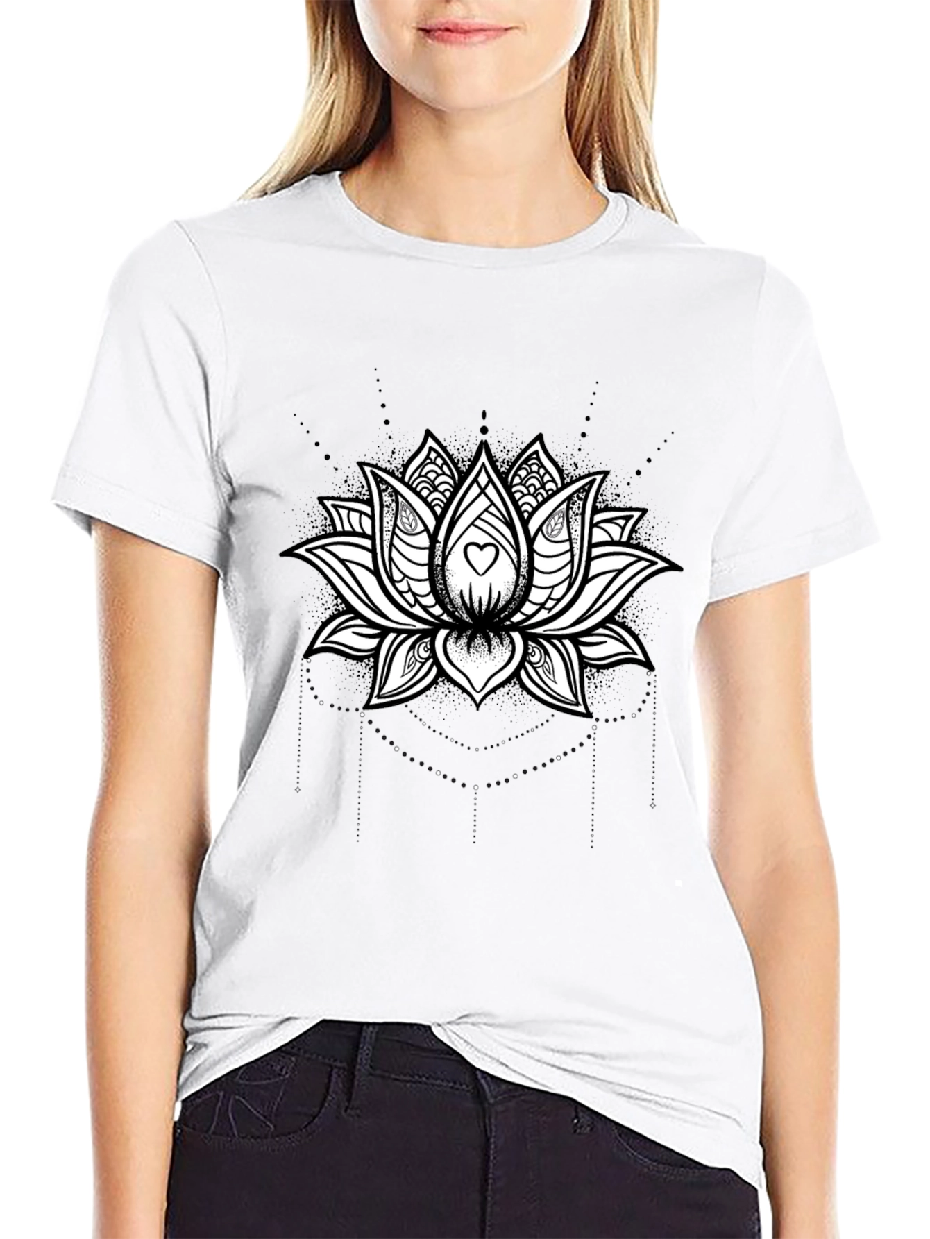Lotus Heart Graphic Tee - Black Cotton Blend